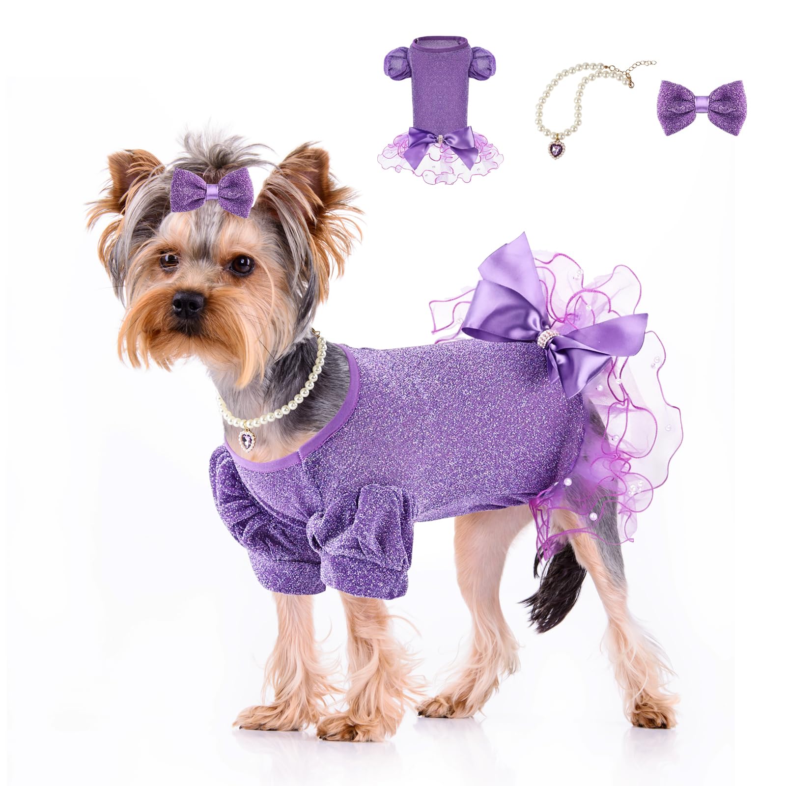 Sparkly Sequin Dog Dress for Small Dogs - Purple Pet Princess Costume for Weddings, Birthdays & Holidays (Thanksgiving/Christmas) | Fancy Puppy Outfits & Festive Apparel for Special Occasions