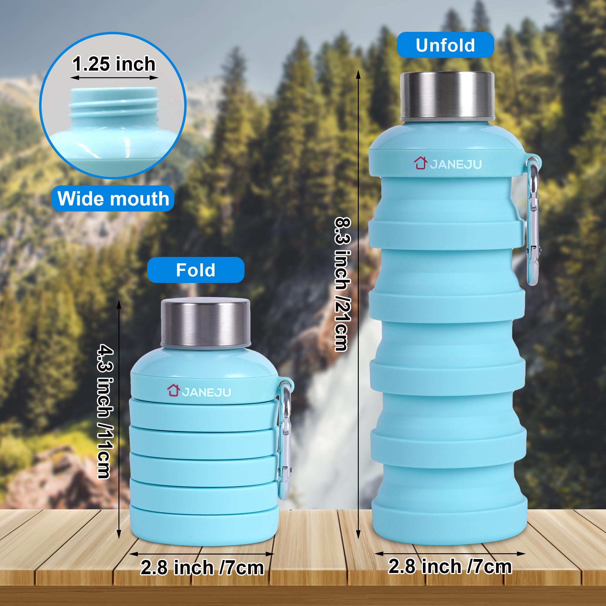 JaneJu 17oz Collapsible Water Bottle - BPA Free, Leakproof & Portable for Hiking, Gym & Travel (Army Green)