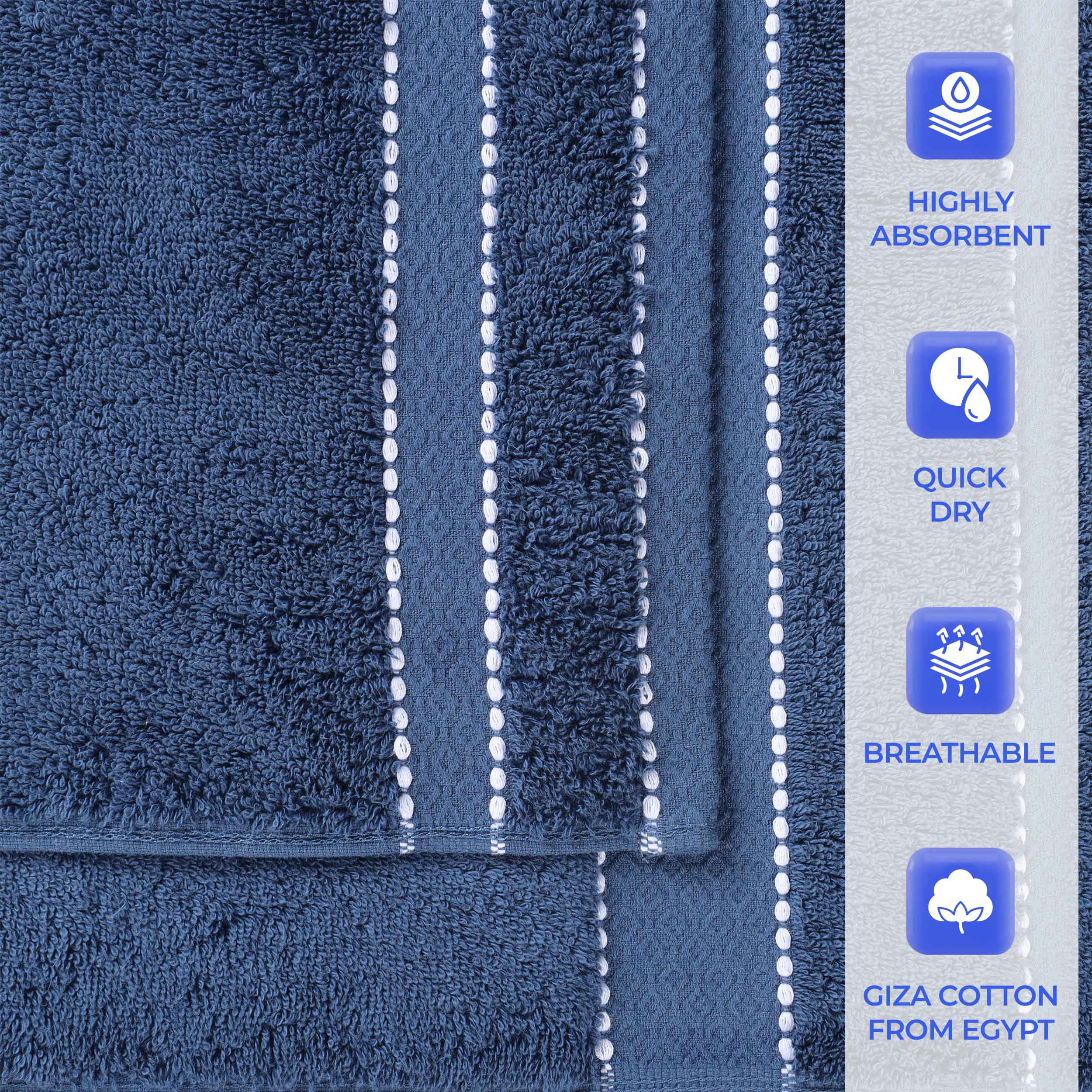 Premium Egyptian Giza Cotton Dobby 3-Piece Bath Towel Set - Ultra Absorbent, Soft & Luxurious for Spa, Bathroom, and Guest Use