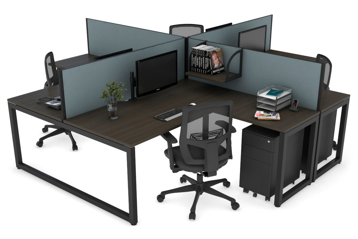 Quadro Loop Legs 4-Person Corner Workstation Desk - 1600L x 1800W with Cable Management Scallop | Office Furniture for Collaborative Workspaces & Team Meetings
