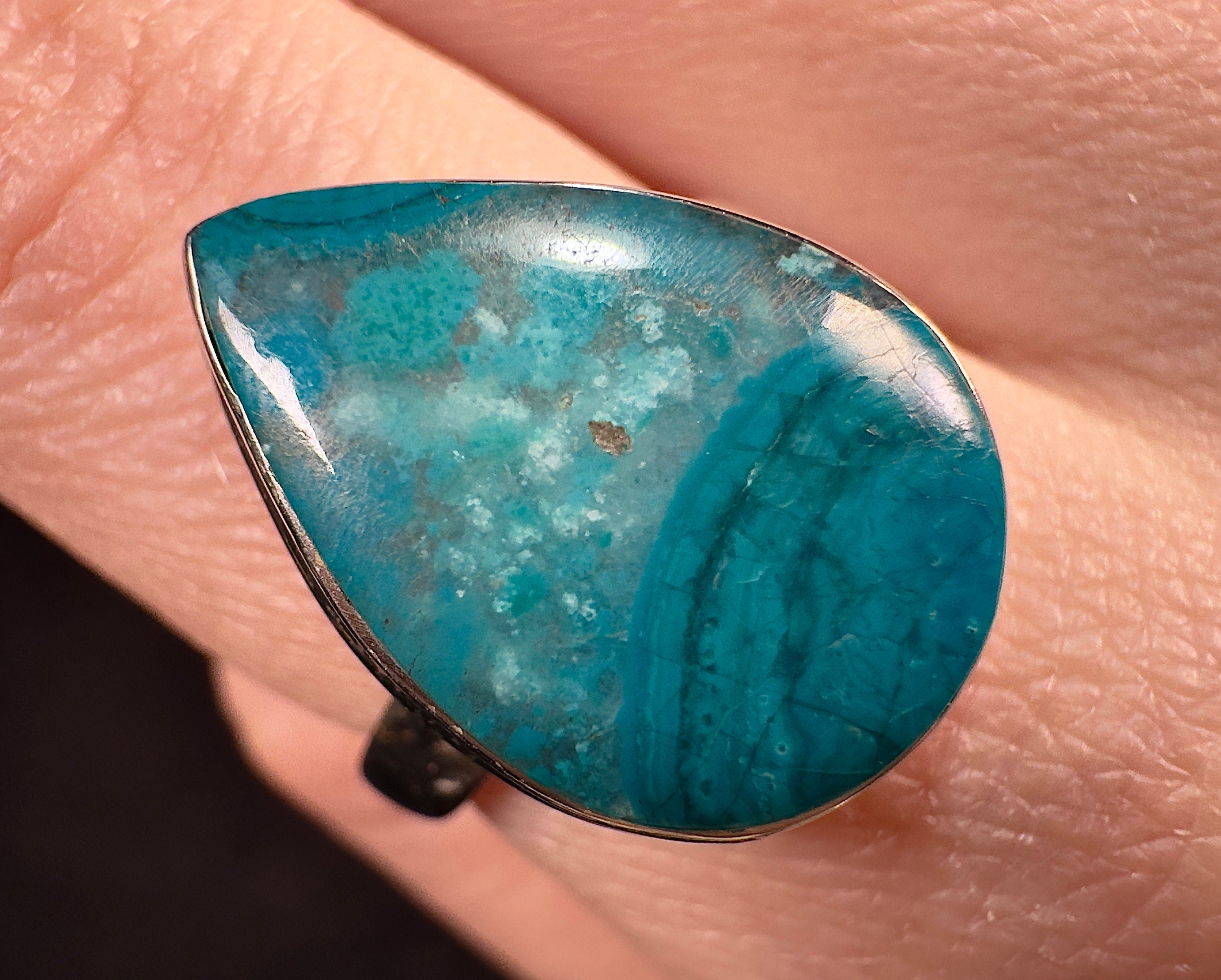 GEM SILICA Crystal Ring - Size 6.25 Teardrop - Rare Polished Chrysocolla Sterling Silver Gemstone Ring - Arizona 54023 - Perfect for Wedding, Engagement & Special Occasions