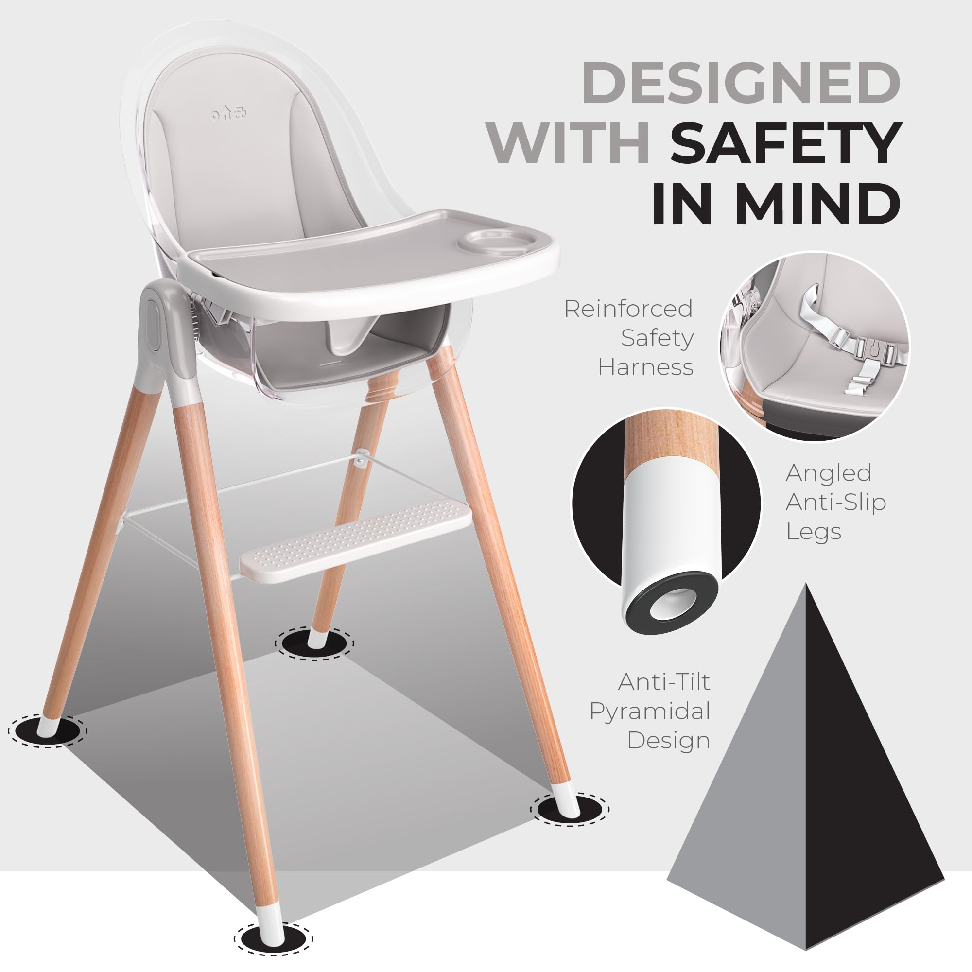 6-in-1 Deluxe Wooden High Chair for Babies & Toddlers - Modern Safe & Compact Baby Highchair with Removable Tray & Cushion - Easy to Clean & Assemble - 6 Configurations, 3 Seat Positions & 2 Height Adjustments - Perfect for Dining, Feeding & Playtime at Home