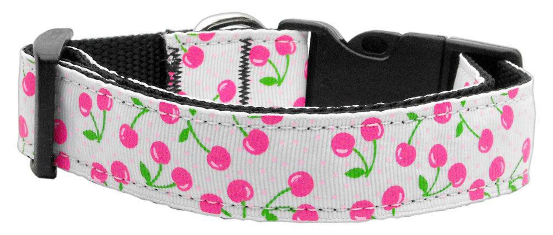 Premium Nylon Dog & Cat Collar and Leash Set - White Cherry Pattern, Adjustable Large Size for Medium to Big Pets - Perfect for Daily Walks, Training, and Outdoor Adventures