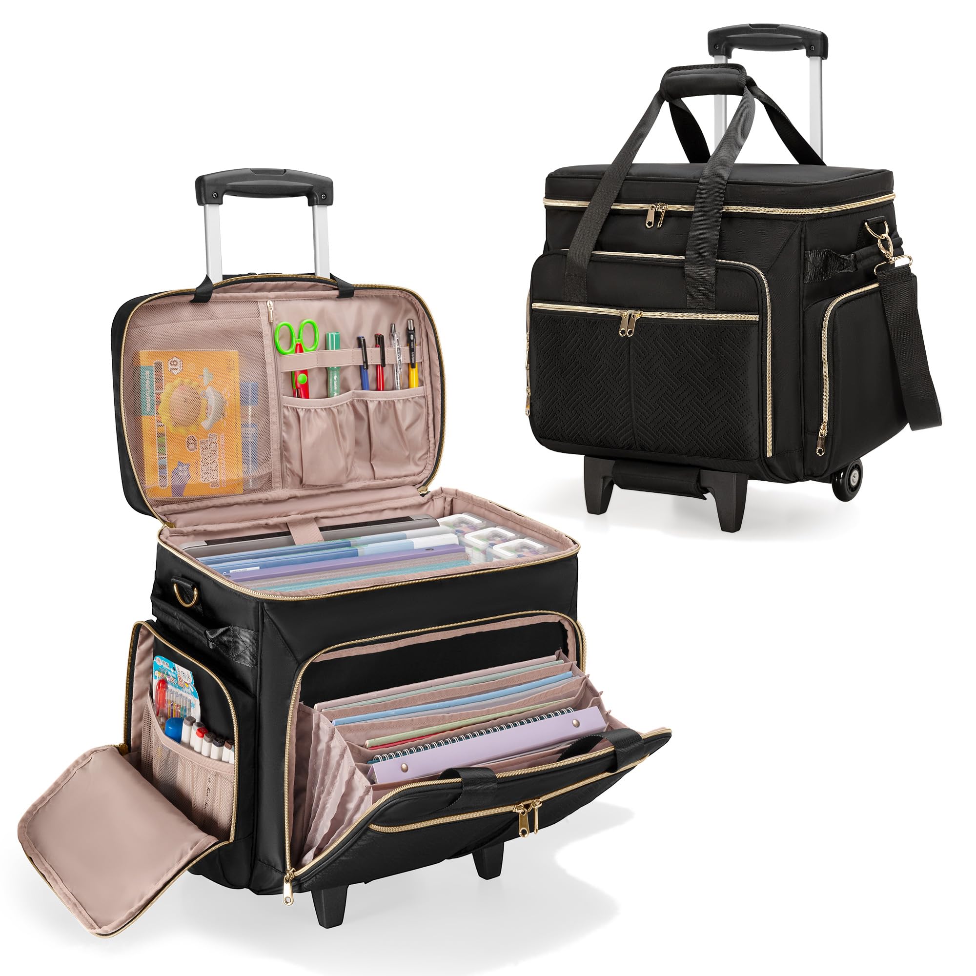 Rolling Teacher Bag with Wheels - Detachable Trolley Tote for 15.6 Inch Laptop (Patent Design) - Perfect for Classroom, School Supplies & Teacher Commute