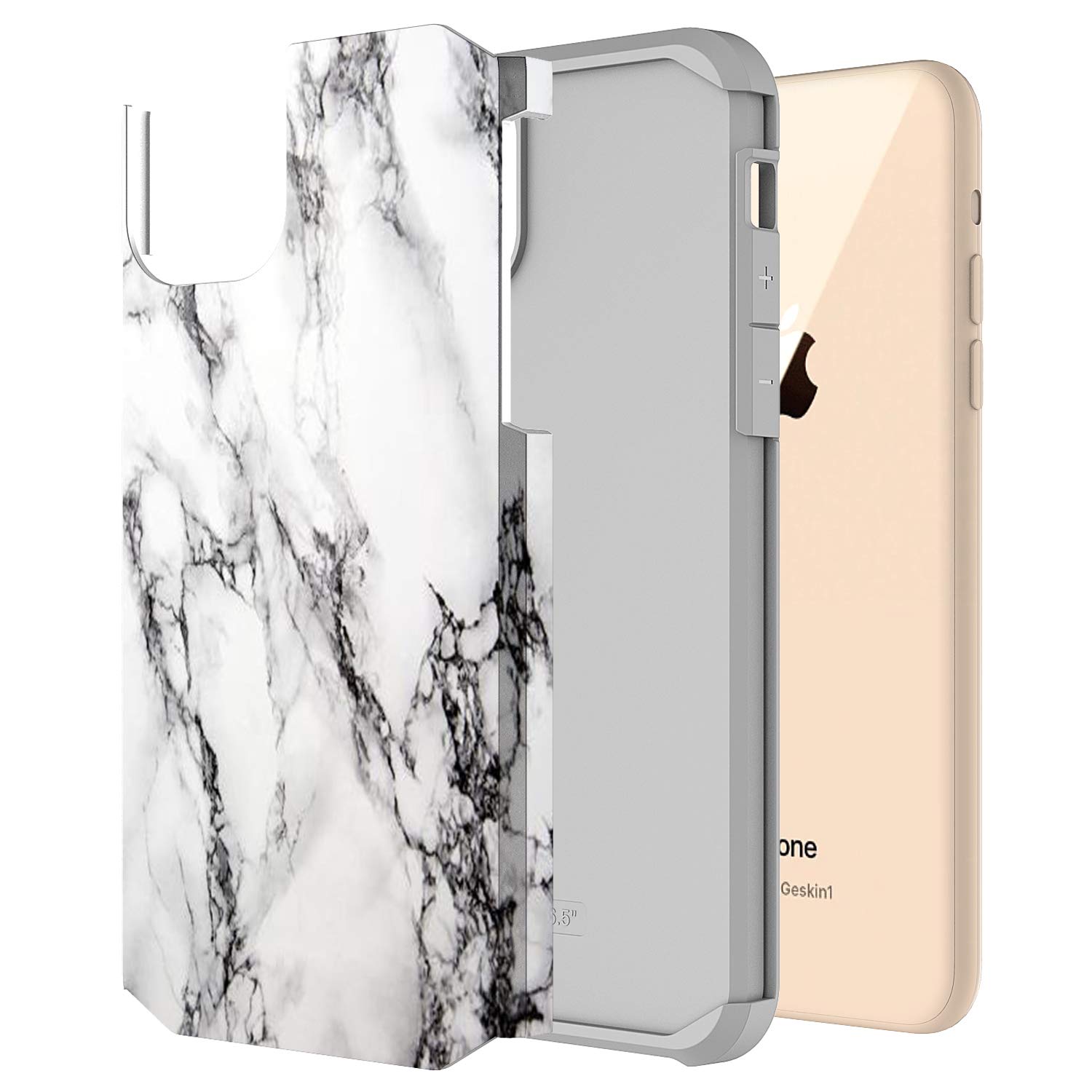 Rosebono iPhone 11 Pro Max Case - Slim Shockproof Hybrid Dual Layer Hard Cover with Cute Colorful Silicone Skin | Fashion White Marble Design | Perfect for Everyday Protection & Style