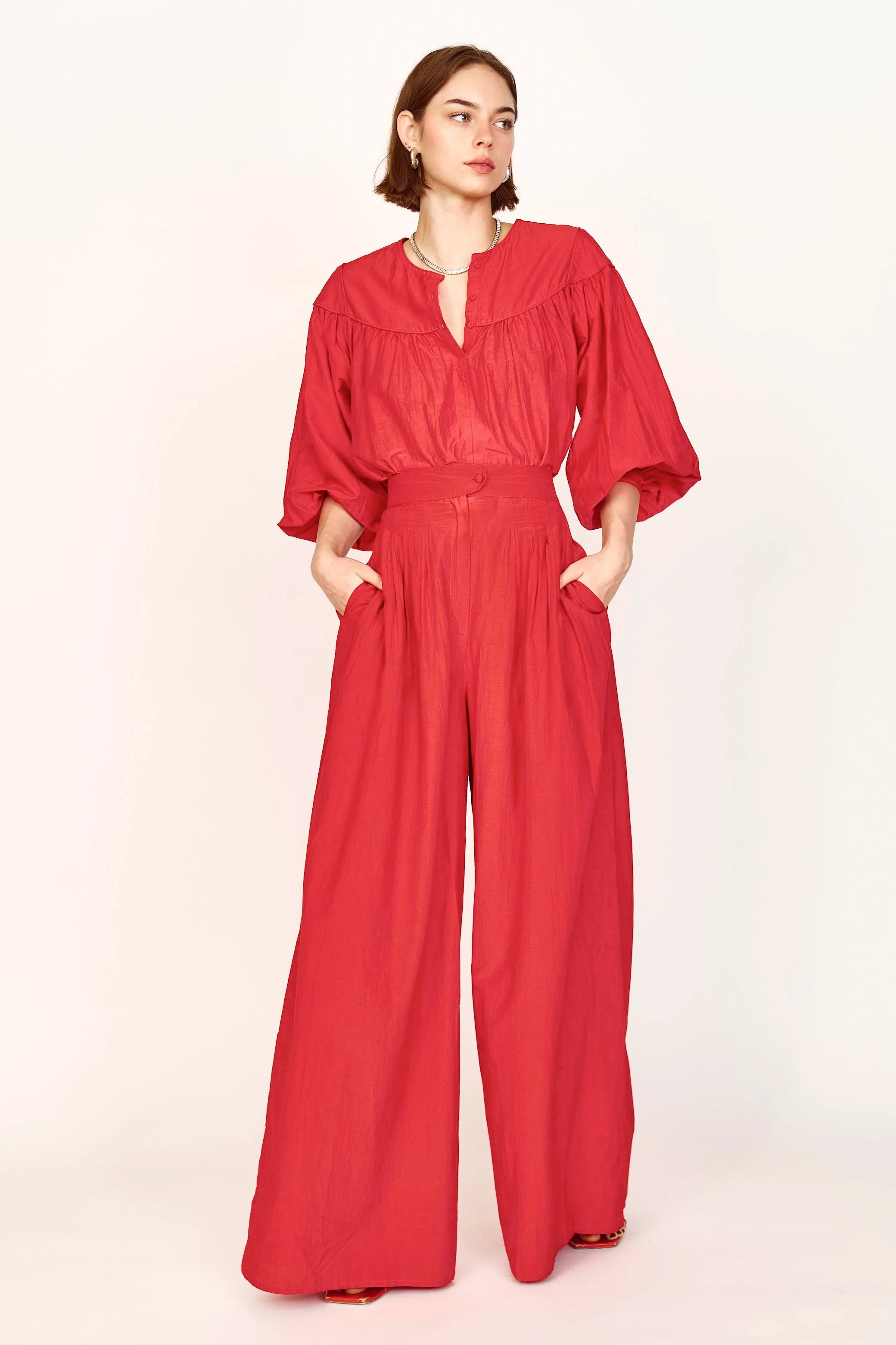 Mirth Oslo Blouse - Women's Stylish Red Blouse for Casual & Office Wear | Trendy Button-Up Shirt for Everyday Outfits & Professional Looks