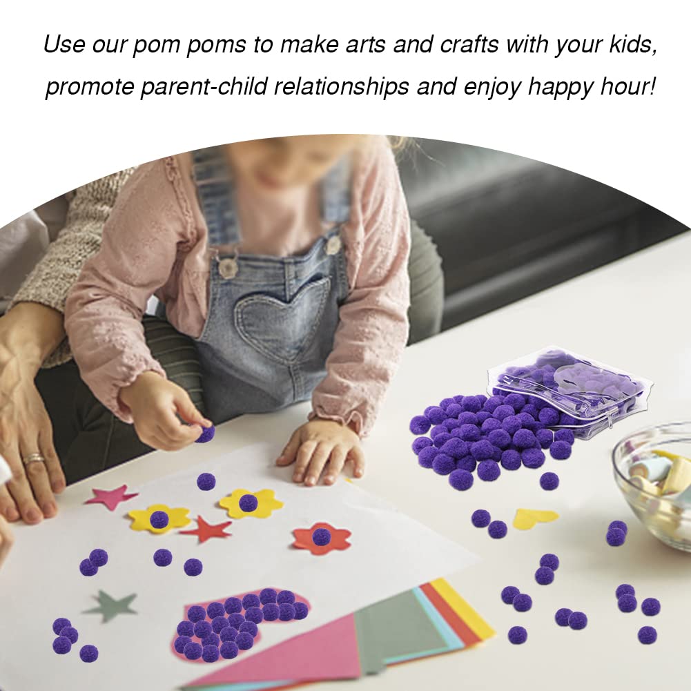 150Pcs 1 Inch Pom Poms Balls for Crafts - Bulk Soft Fluffy Puff Balls in Reusable Zipper Bag - Perfect for Kids Art Projects, DIY Home Decor, Party & Classroom Decorations (Purple)