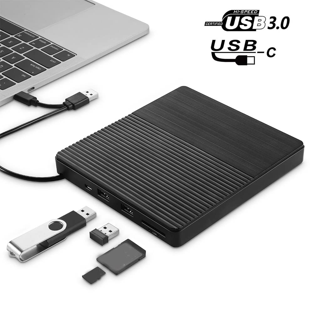 Knadgbft External DVD Burner Drive - USB 3.0 & USB-C Compatible Portable CD/DVD Writer for Laptop, Desktop, Mac, PC - Perfect for Watching Movies, Burning Discs, Installing Software & Data Backup