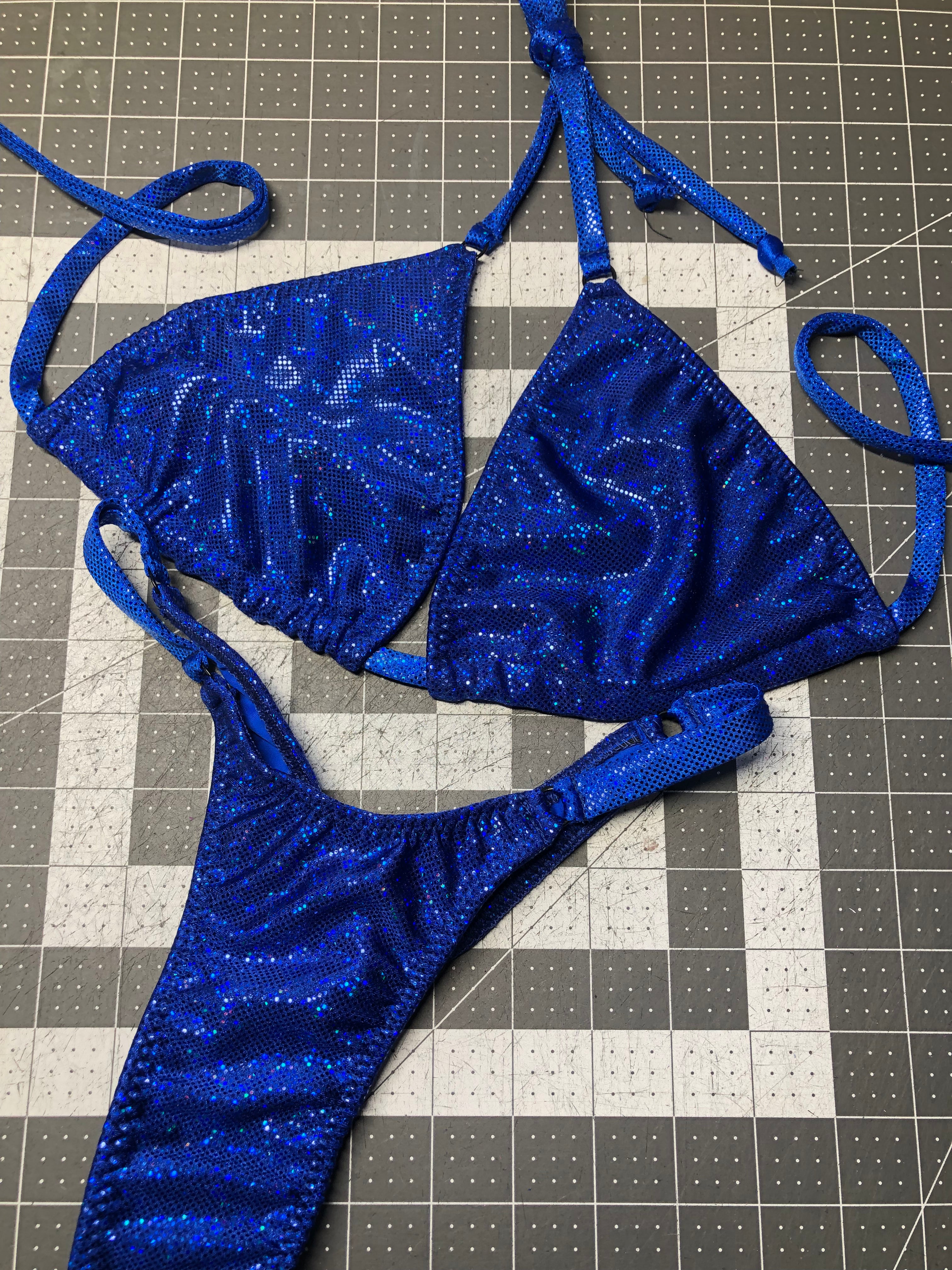 Blue Shattered Glass Print Bikini for Posing Practice - Perfect for Swimwear Modeling, Fitness Competitions & Beach Photos