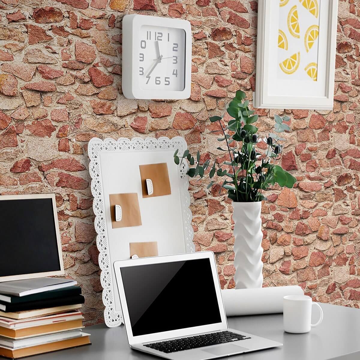 Red and Orange Brick Texture Peel and Stick Removable Wallpaper 6660 - Self-Adhesive Decorative Wall Covering for Bedroom, Living Room, Office & Home Decor