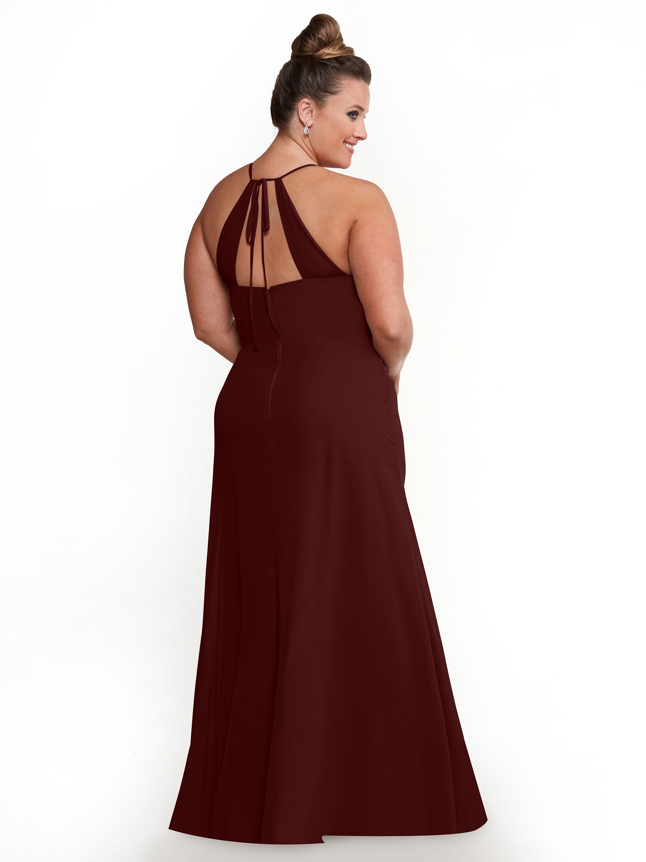 Elegant A-Line Chiffon Bridesmaid Dress with Keyhole Halter Neckline - Perfect for Weddings, Formal Events & Special Occasions