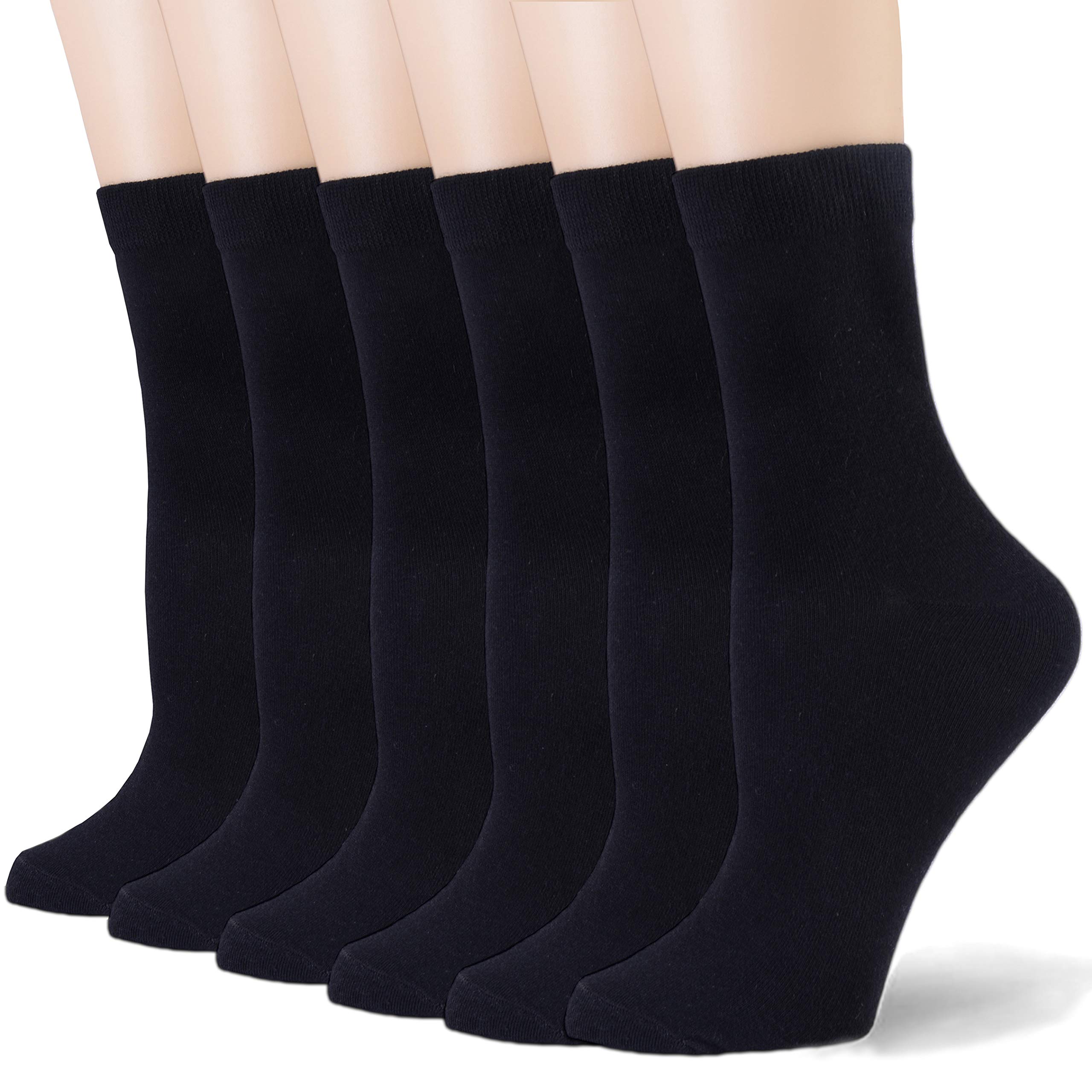 6-9 Pairs Women's Black Crew Socks Thin High Ankle Lightweight Cotton Socks for Everyday Wear, Workout & Casual Outfits