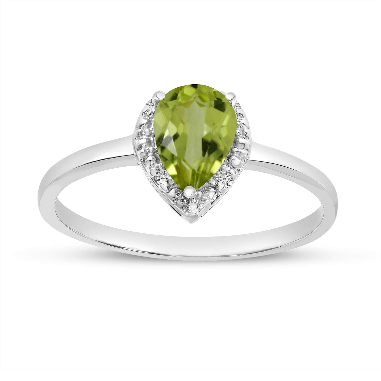 14K White Gold Pear Peridot and Diamond Ring - Elegant Birthstone Jewelry for Women, Perfect for Engagement, Anniversary & Special Occasions