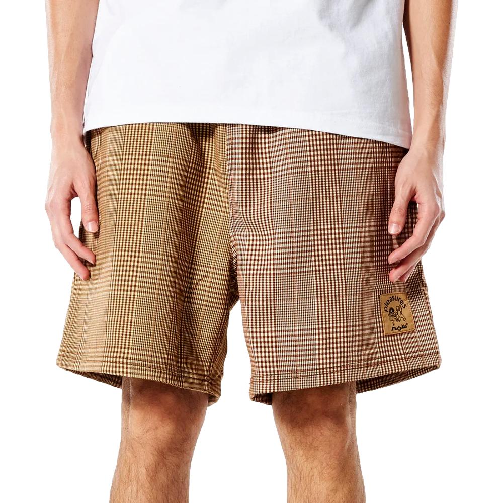 PLEASURES CHASE Plaid Shorts for Men - Brown Tartan Casual Summer Shorts | Perfect for Beach, Travel & Outdoor Activities