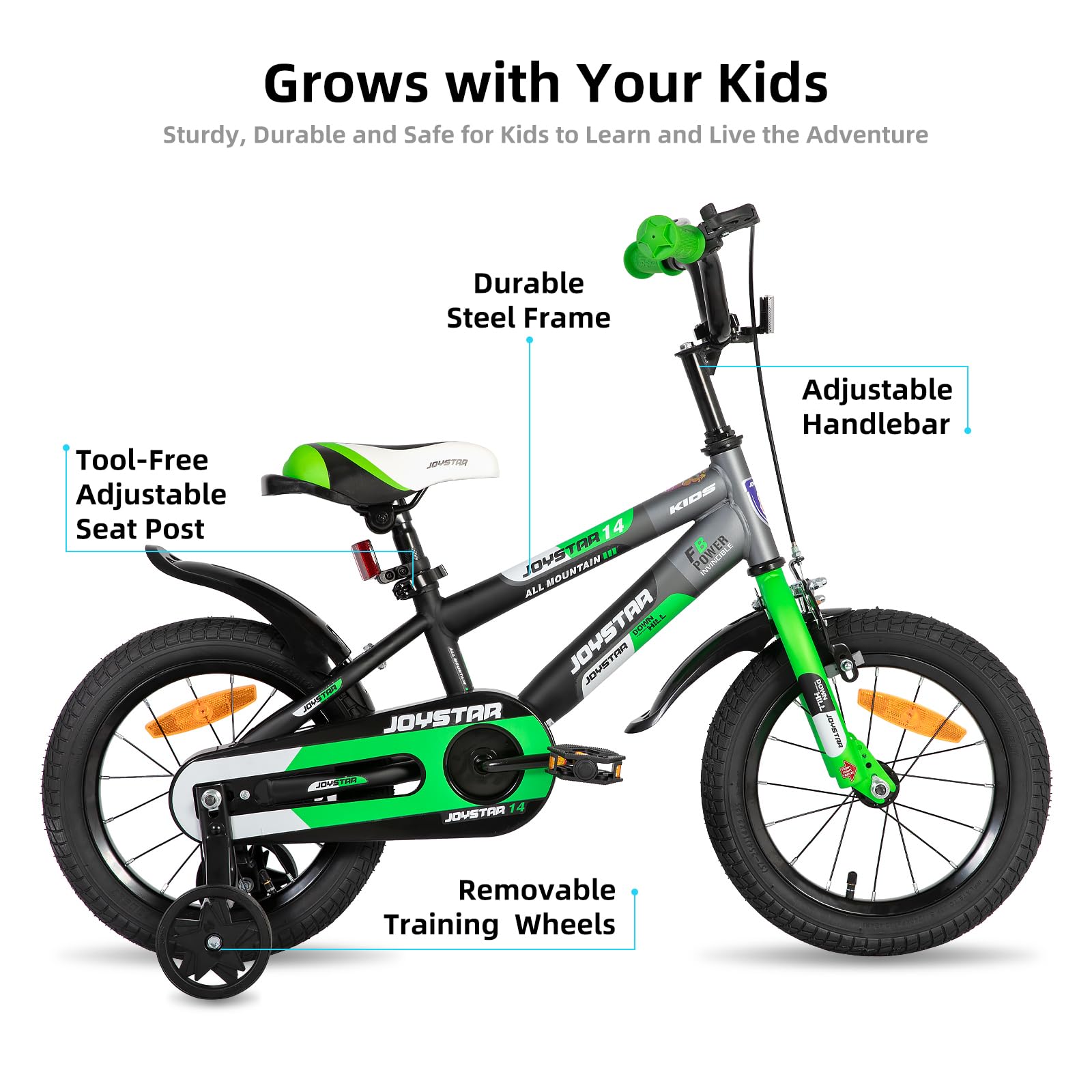 JOYSTAR 12 14 16 20 Inch Kids Bike for Boys and Girls Ages 3-12 Years - Adjustable Training Wheels & Kickstand - Multiple Colors - Perfect for Neighborhood Rides, Park Adventures & Learning to Cycle