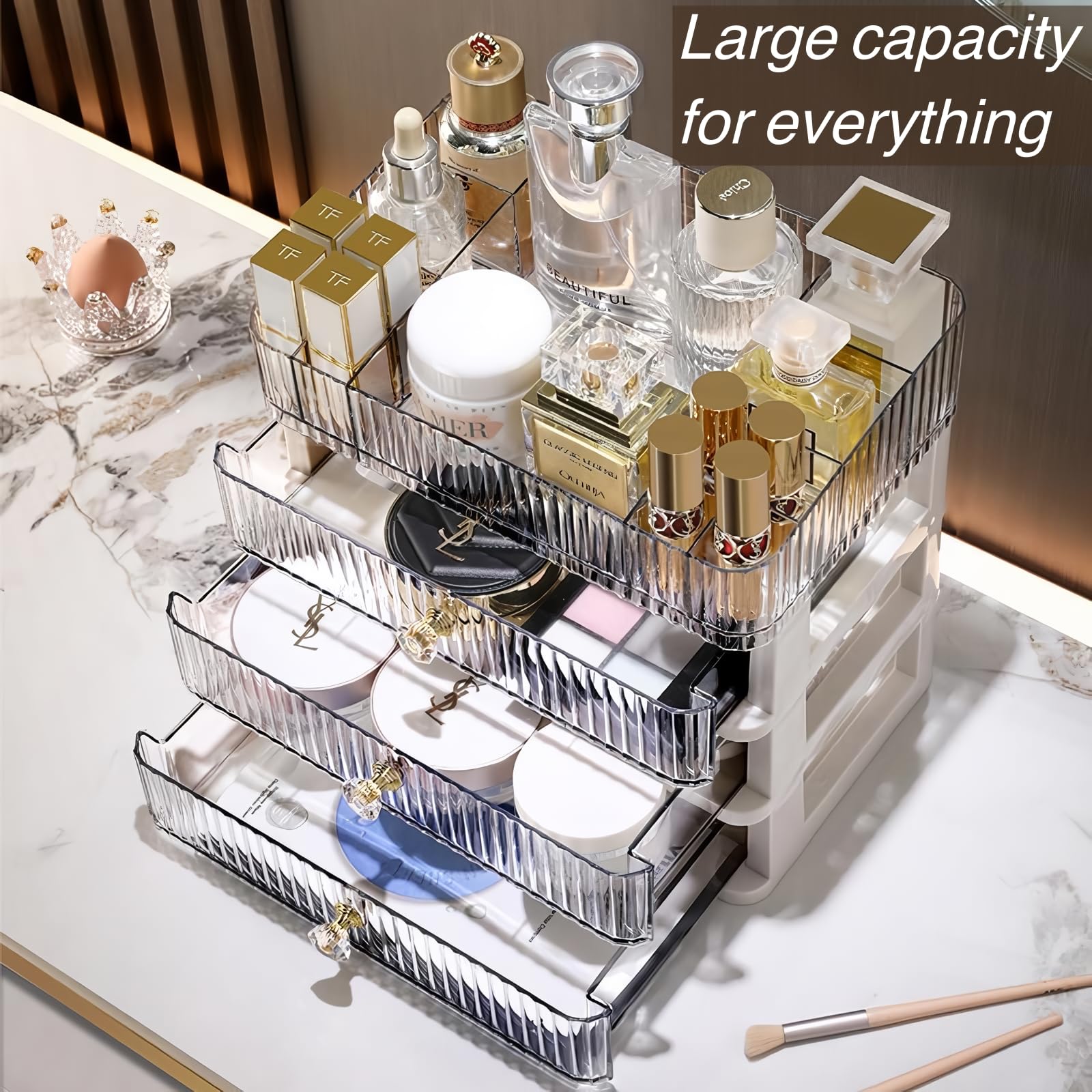 Simbuy 3-Drawer Clear Makeup Organizer - Bathroom & Vanity Storage for Cosmetics, Skincare, Perfume, Toiletries - Perfect for Desk, Dresser, Countertop Organization - Ideal for Home, Salon, and Travel Use