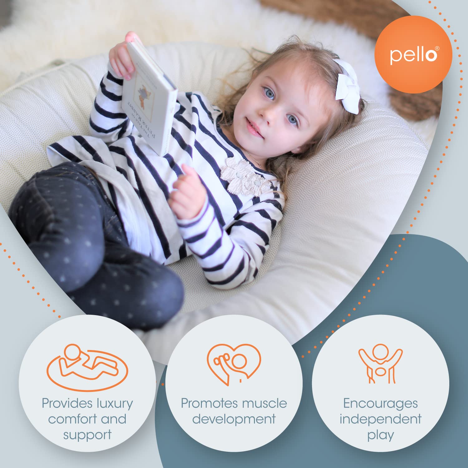 Pello Multi-Use Luxe Baby Floor Cushion - Soft Play Mat & Lounger for Infants & Toddlers (Serenity Gray) - Perfect for Nursery, Playroom & Travel