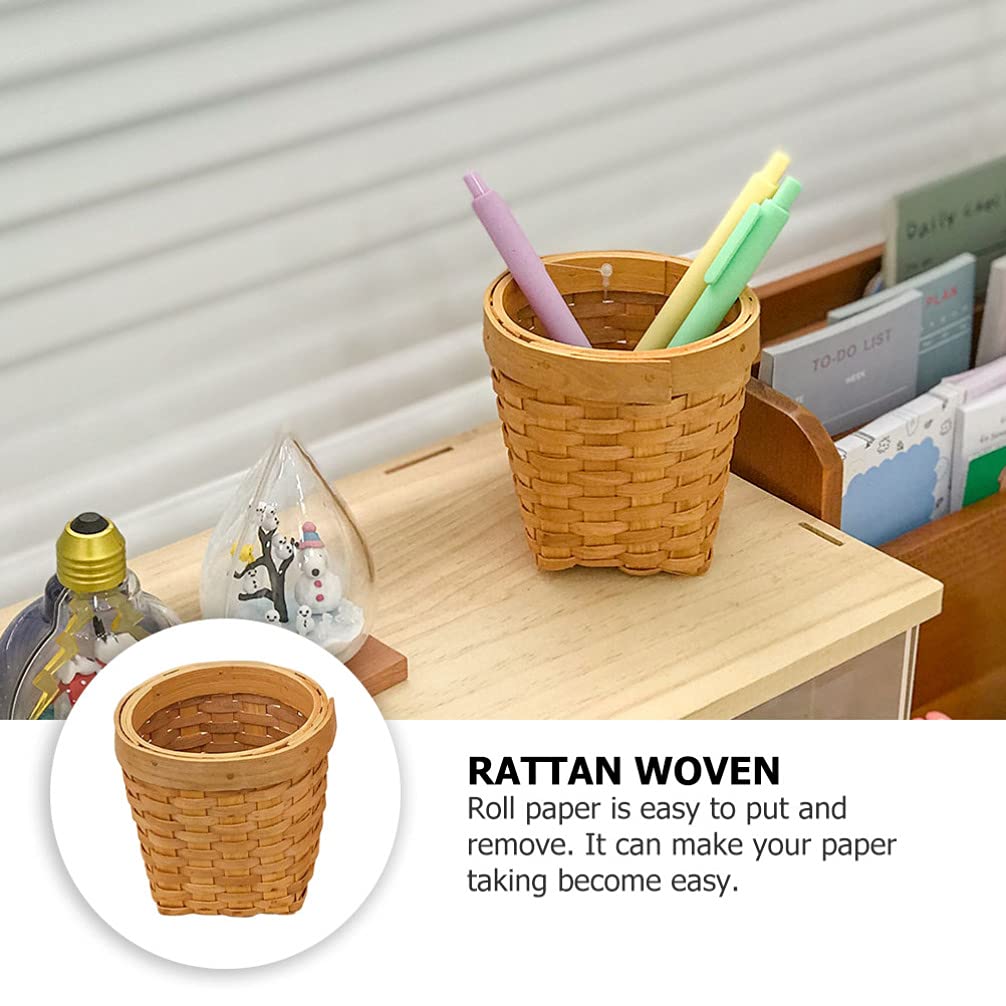 Cabilock 2-Pack Woven Rattan Pen Holder - Desktop Stationery Organizer, Pencil Cup & Makeup Brush Holder - Natural Wicker Office Desk Accessory for Home, Office & School Organization | Perfect for Desk Decor, Craft Storage & Plant Pots