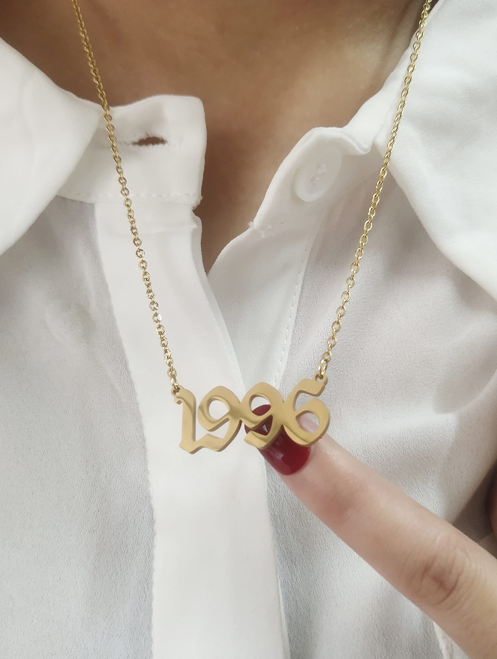JIAHATE Initial Birth Year Necklace for Women & Men - Stainless Steel Old English Font Pendant with Chain - Personalized Birthday Gift, Friendship Jewelry for Anniversaries & Special Occasions