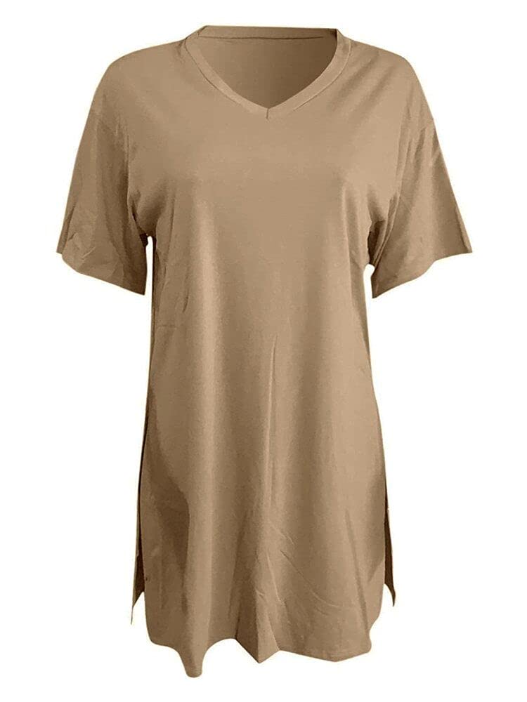 QFMQKPI Women's 2-Piece Casual Outfit - V-Neck Side Split Top & Shorts Set | Summer Tracksuit for Lounge, Gym & Streetwear | Comfortable Athleisure Wear