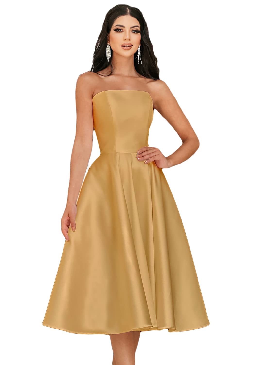 Elegant Strapless A-Line Women's Tea Length Prom Dresses - Short Evening Gowns for Formal Occasions, Homecoming, Cocktail Parties & Special Events