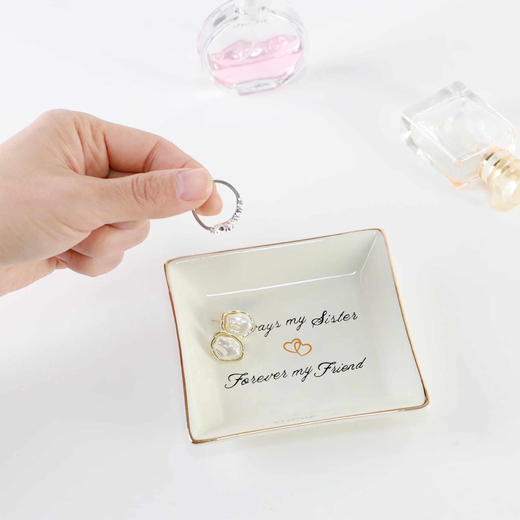 HOME SMILE Ceramic Ring Dish Jewelry Tray - Elegant Holder for Rings, Earrings & Small Accessories - Perfect Gift for Women, Mom, Sister & Friends - Great for Bedroom, Bathroom & Vanity Organization