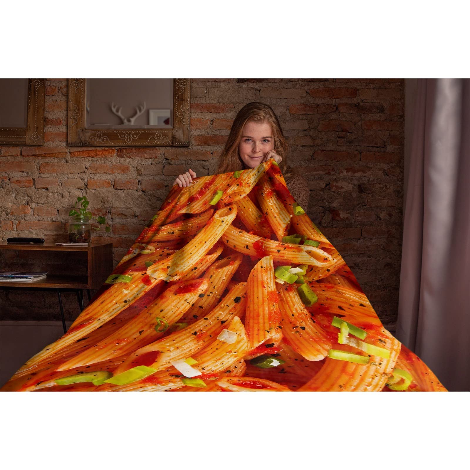 Mac N Cheese Blanket - Oversized 120x90 Inch Microplush Fleece Throw - Lightweight & Warm for All Seasons - Perfect for Couch, Bed, Sofa - Cozy Home Decor for Fall, Winter, Spring & Summer