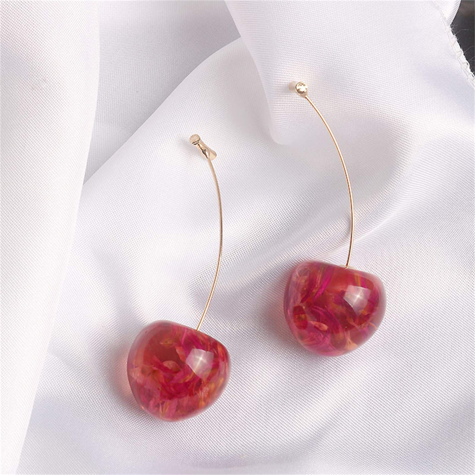 3D Red Cherry Dangle Earrings for Women - Acrylic Dried Flower Drop Earrings, Cute Fruit Charm Jewelry Gift for Girls (Perfect for Spring/Summer Outfits, Date Nights & Casual Wear)