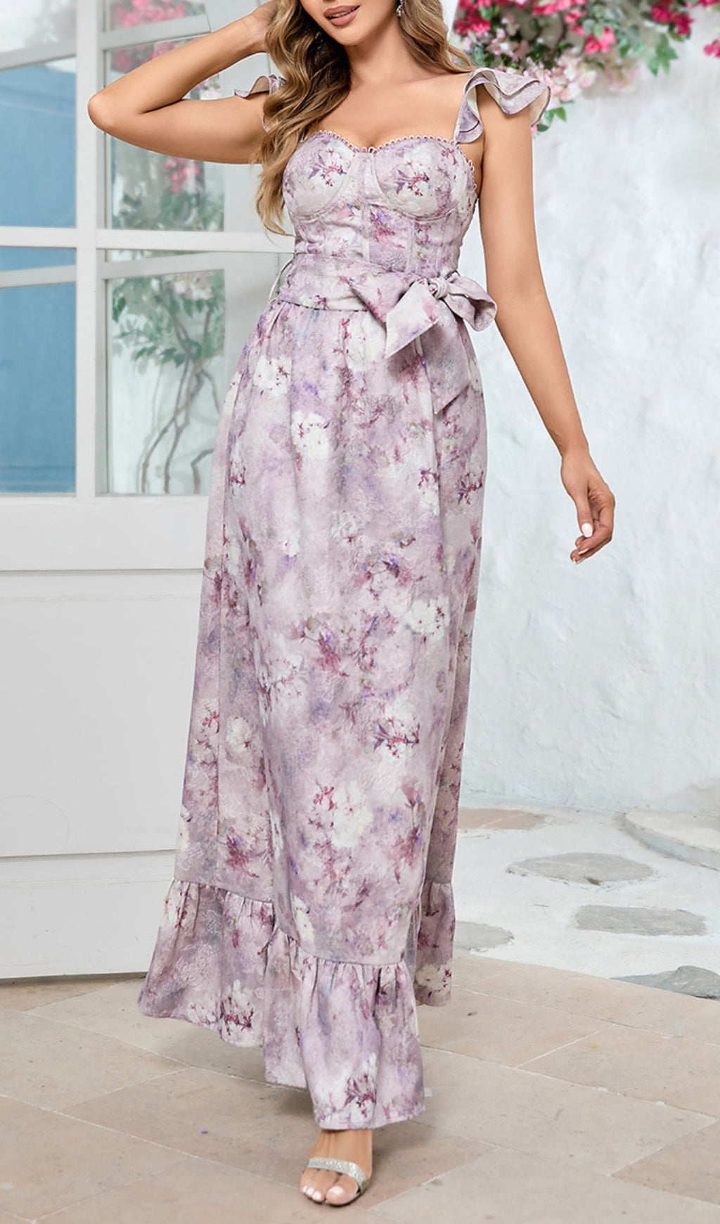 Croix Purple Floral Printed Maxi Dress - Elegant Long Flowy Summer Dress for Women, Perfect for Beach Vacations, Weddings & Casual Outings