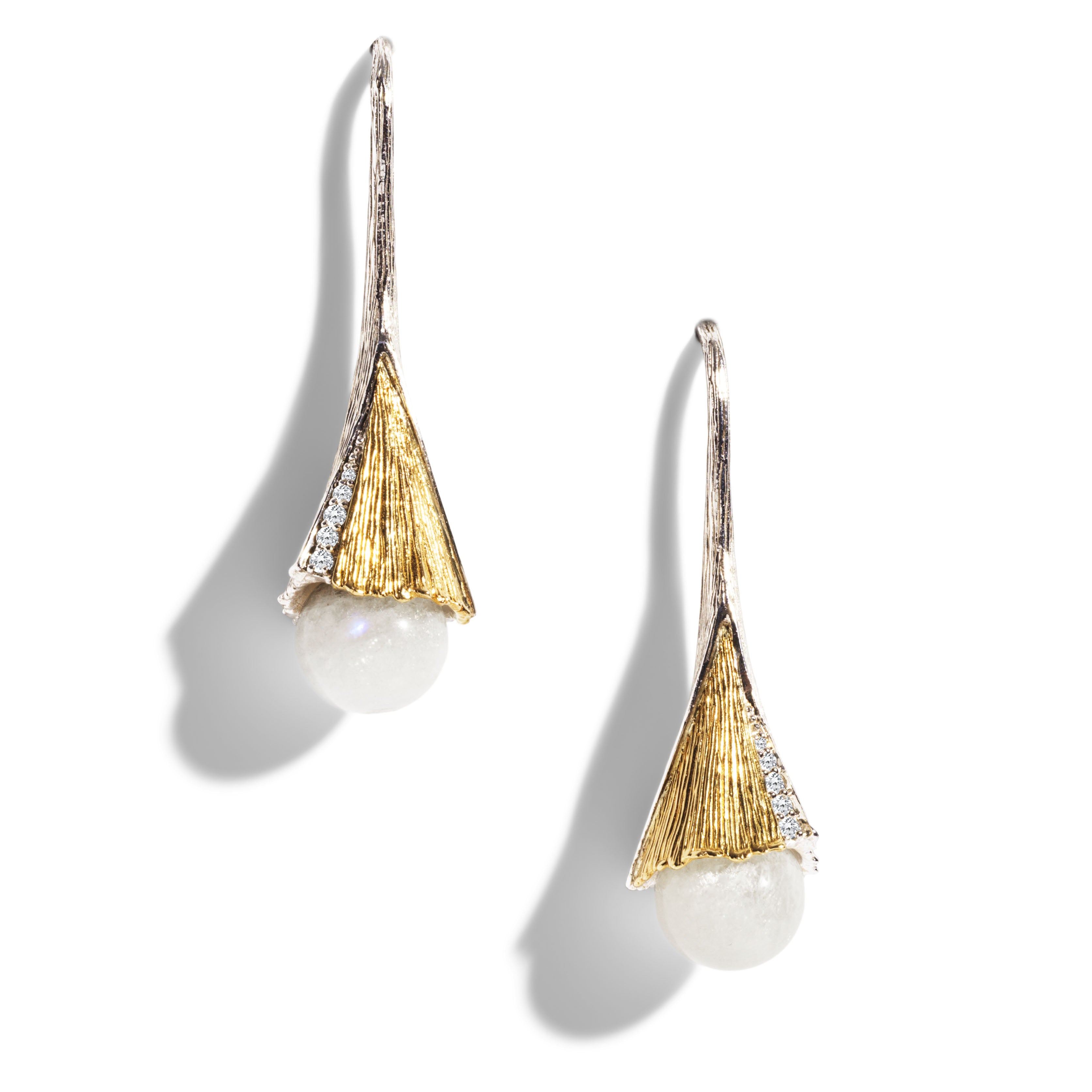 Butterfly Ginkgo Earrings with Moonstone & Diamonds - Elegant Nature-Inspired Jewelry for Women, Perfect for Weddings, Parties & Everyday Wear