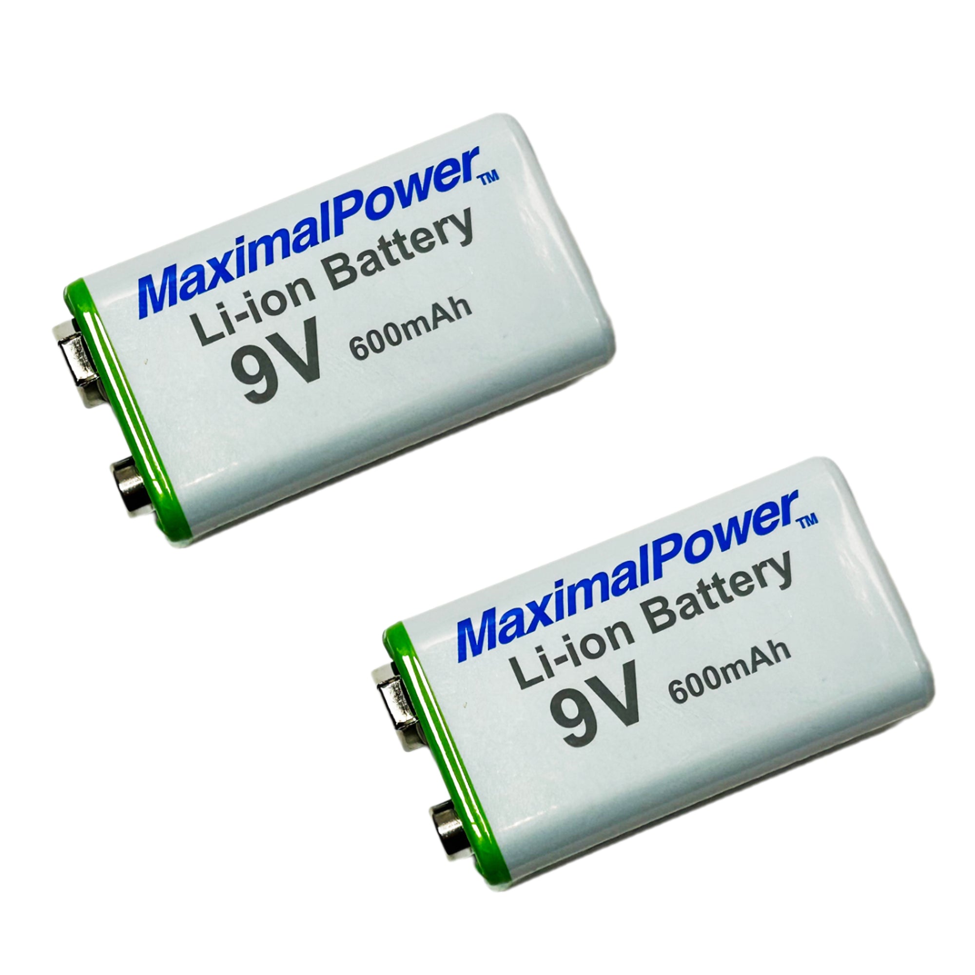MaximalPower 9V 600mAh Lithium Ion Rechargeable Battery - Long Lasting High Capacity 9 Volt Block Battery for Smoke Detectors, Guitar Pedals & Electronic Devices