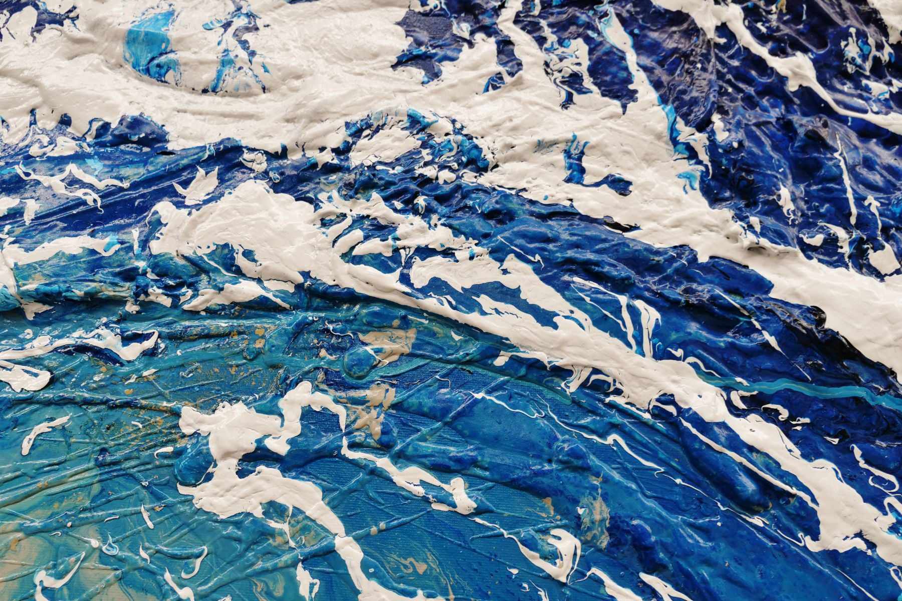 140cm x 180cm Cream Blue Textured Abstract Ocean Painting - Sapphire Reef Wall Art for Living Room, Bedroom & Office Decor