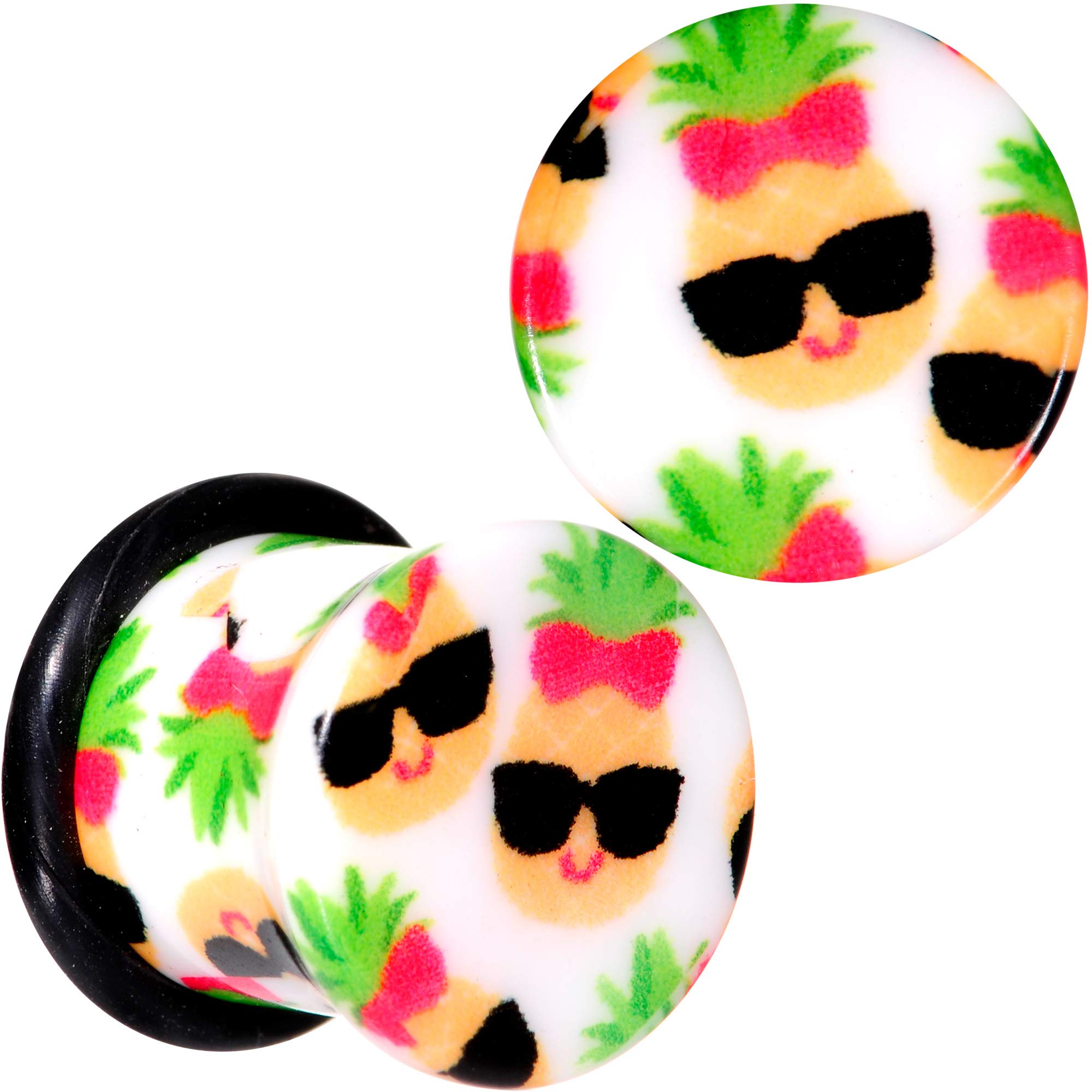 Body Candy 2Pc White Acrylic Pineapple Single Flare Ear Plugs & Gauges Set - Cool Stretching Jewelry for Parties, Concerts & Body Modification