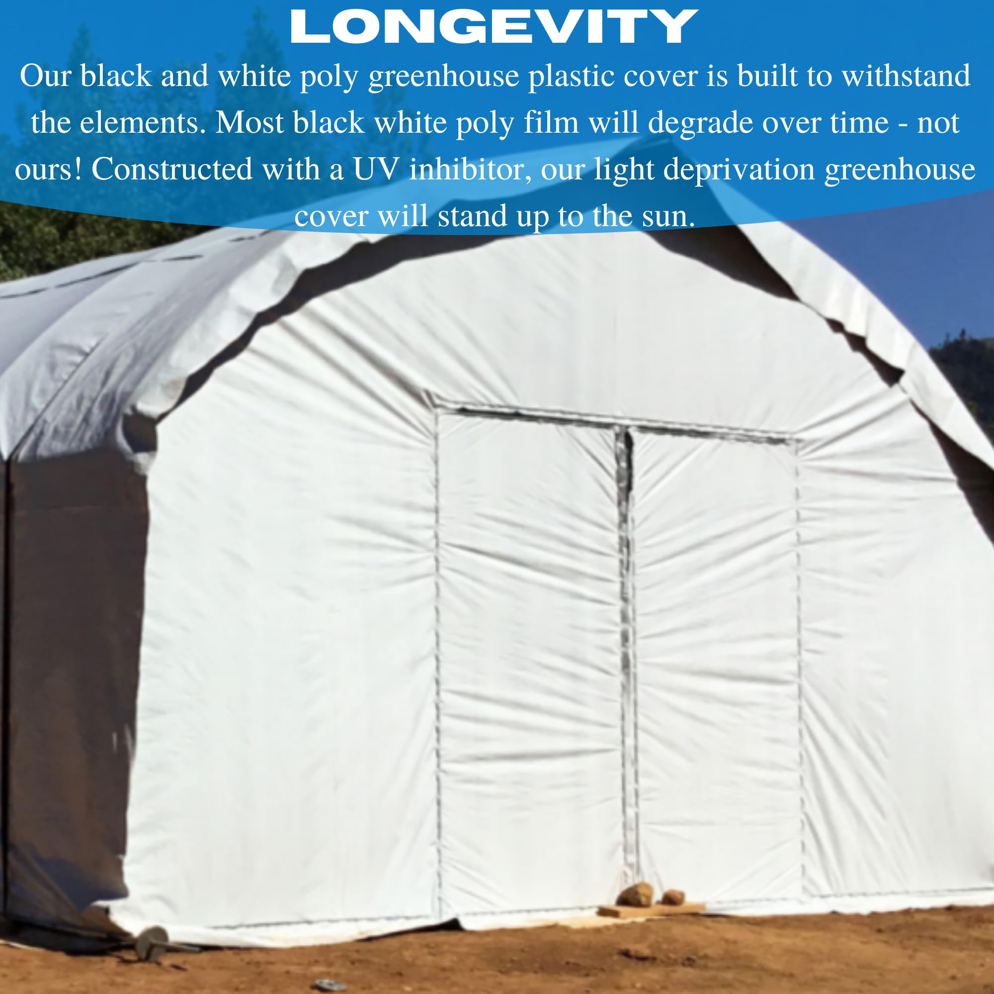 VBS Panda Film Light Deprivation Greenhouse Cover - 6 mil 100% Blackout Tarp - Black & White Plastic Sheeting for Greenhouses - 32' x 25' Poly Film - Perfect for Indoor Growing, Hydroponics & Light Control