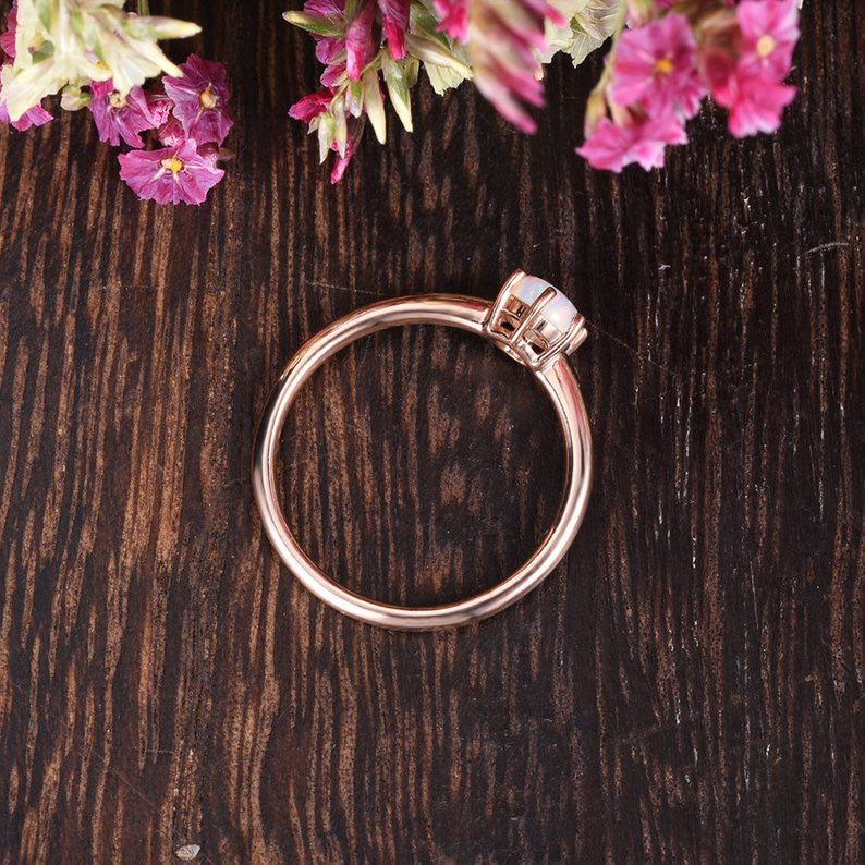 5mm Opal Engagement Ring - Lab-Created Solitaire Rose Gold, 6-Prong Birthstone Stacking Ring | Minimalist Wedding Band, Anniversary Gift for Her, Perfect for Everyday Wear & Special Occasions