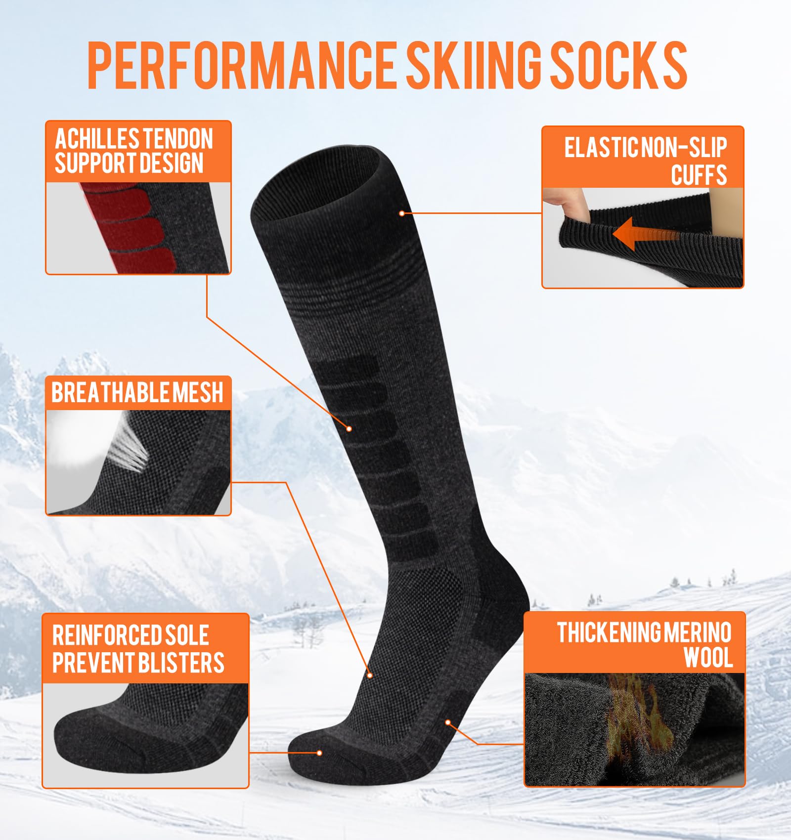 KEECOW Merino Wool Ski Socks for Men & Women - Thermal Warm Winter Snowboard & Hunting Socks (Multipack) - Knee-High Outdoor Socks for Skiing, Snowboarding & Cold Weather Activities