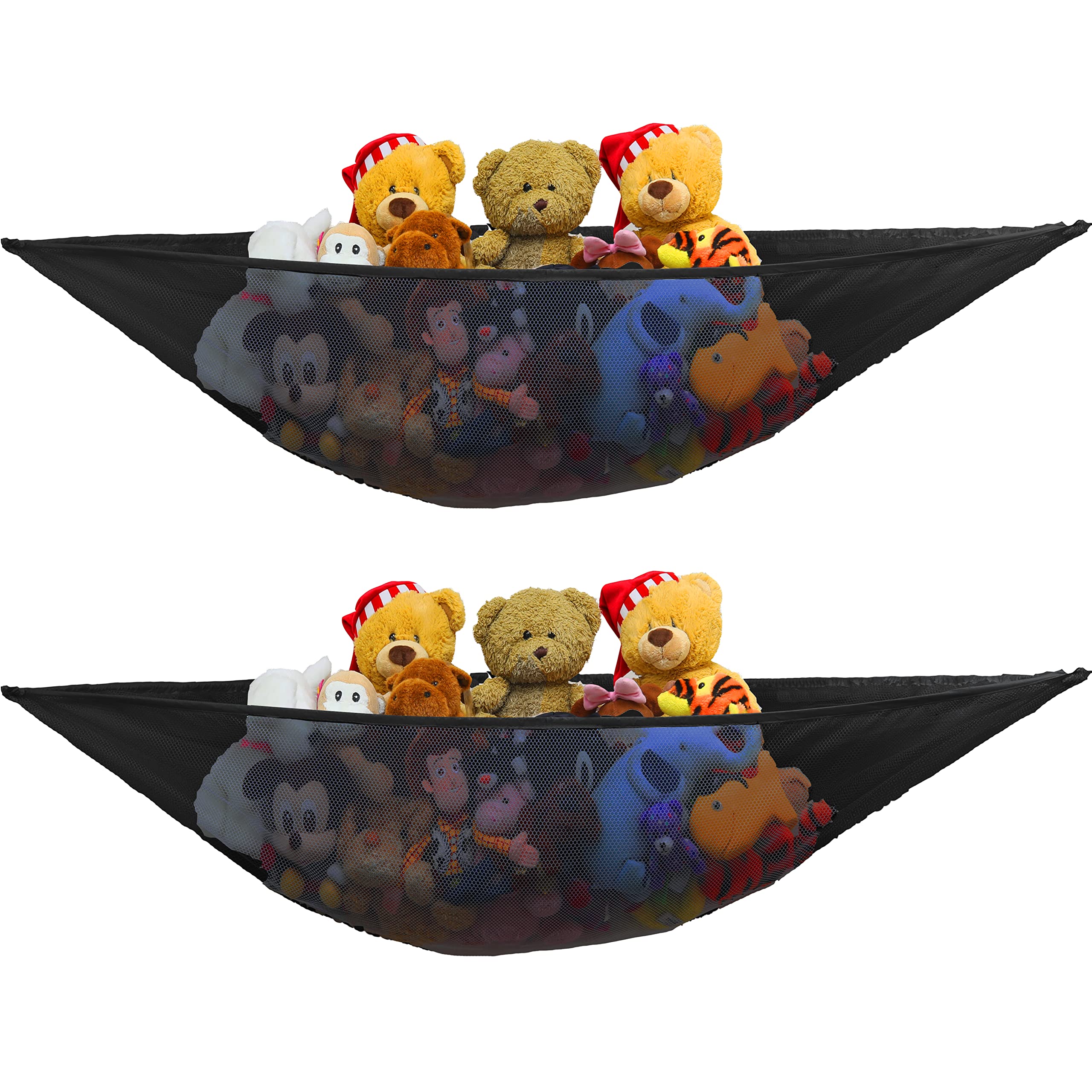 2 Pack Stuffed Animal Hammock for Kids - Corner Hanging Toy Storage Organizer for Bedroom & Nursery - Soft Fabric Toy Net Holder (Black) - Perfect for Storing Plush Toys, Dolls & Stuffed Animals in Small Spaces