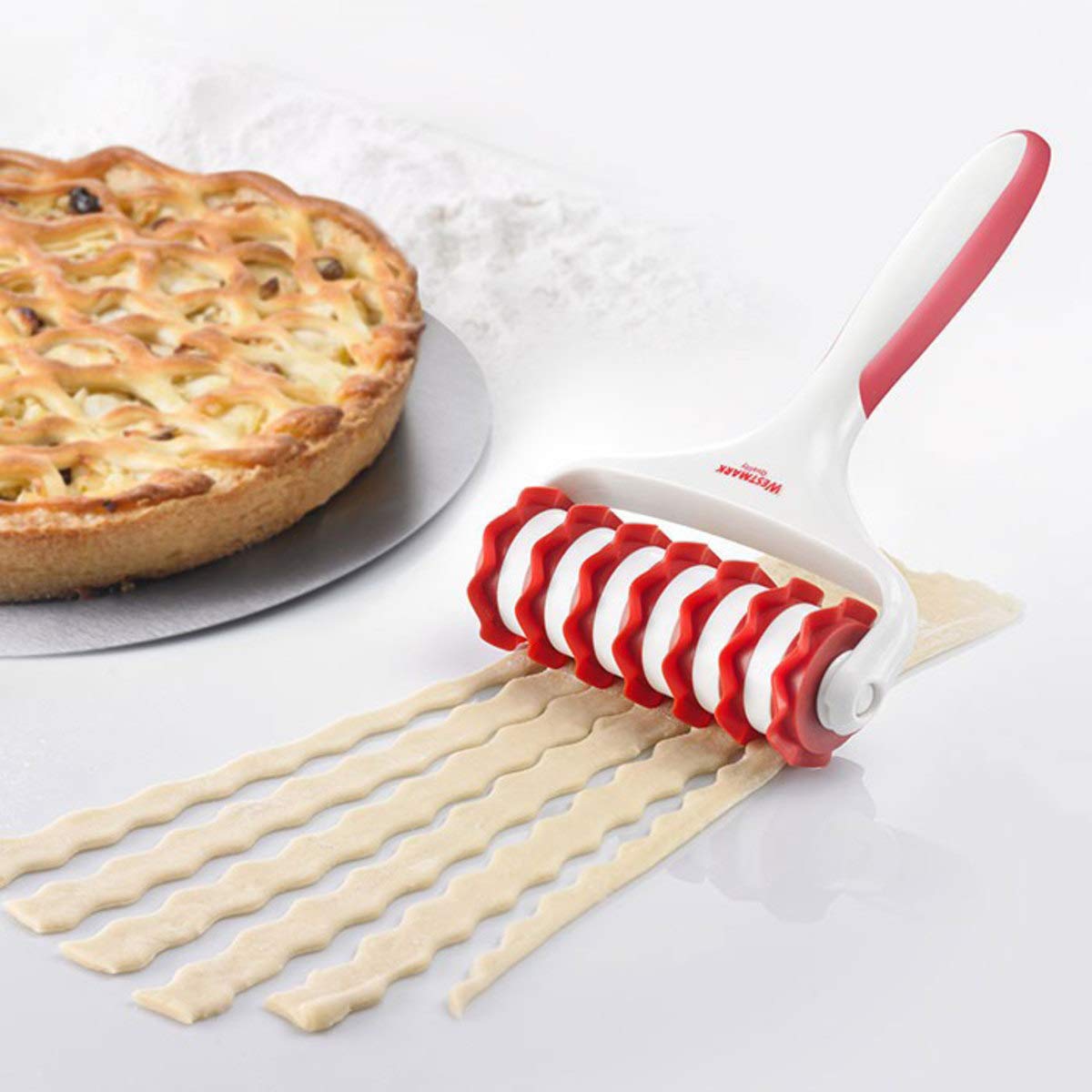 Westmark 7-Wheel Dough Strip Cutter - White & Red Stainless Steel Pastry Wheel for Perfect Pie Crusts, Pasta, and Cookies - Ideal for Baking, Cooking, and Holiday Dessert Preparation