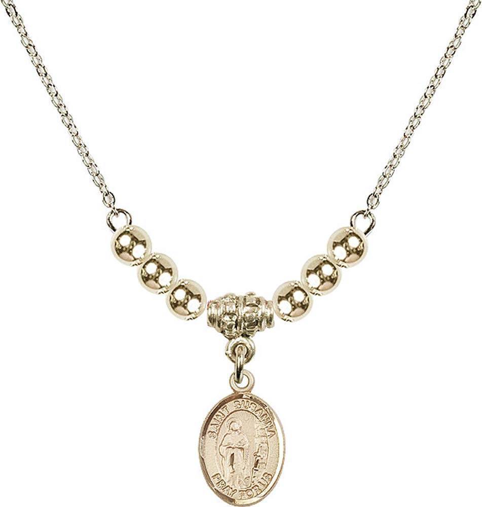 18K Gold Plated Hamilton Necklace with 4mm Gold Filled Beads & Saint Susanna Charm - Patron Saint Jewelry for Women Named Susanna - Perfect Gift for Baptism, Confirmation, and Name Day Celebrations
