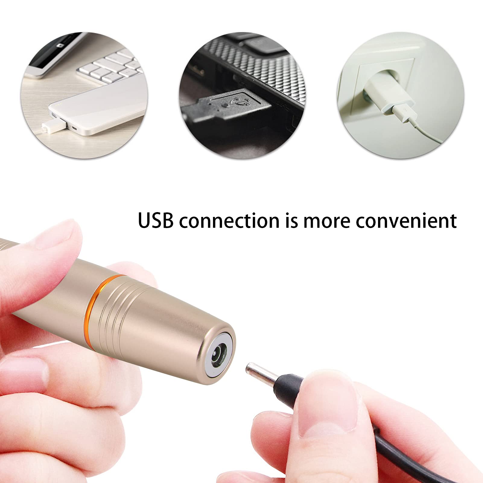Professional USB Nail Drill Machine for Salon & Home Use - Electric Nail Grinding Tool with Golden Pisa Leaning Tower Design | Perfect for Manicures, Pedicures & Nail Art at Home or Professional Salons