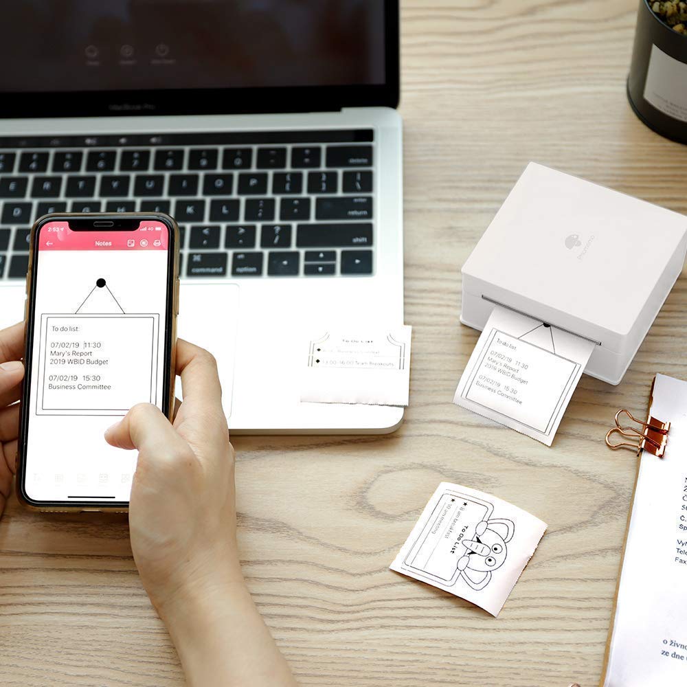 Phomemo M02 Mini Bluetooth Thermal Pocket Printer - Portable Sticker Printer with 3 Rolls White Paper, Wireless Compatible with iPhone & Android for Study Notes, Journaling, Office Work & DIY Crafts | Perfect for Students, Teachers & Creative Projects