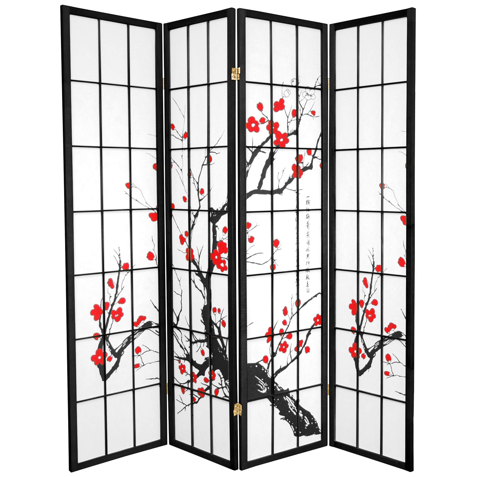 Black 4-Panel Red Lantern SS-BLOSSOM Room Divider Screen - Decorative Privacy Partition for Home, Office & Events - Perfect for Living Rooms, Bedrooms & Wedding Decor
