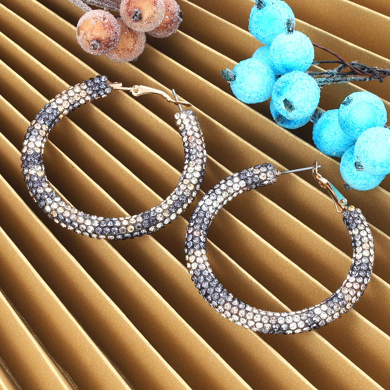 Bohemian Rainbow Leopard Sparkle Hoop Earrings for Women - Pave Crystal Rhinestone Wrapped Dangle Earrings - Perfect for Parties, Weddings & Everyday Fashion Accessories