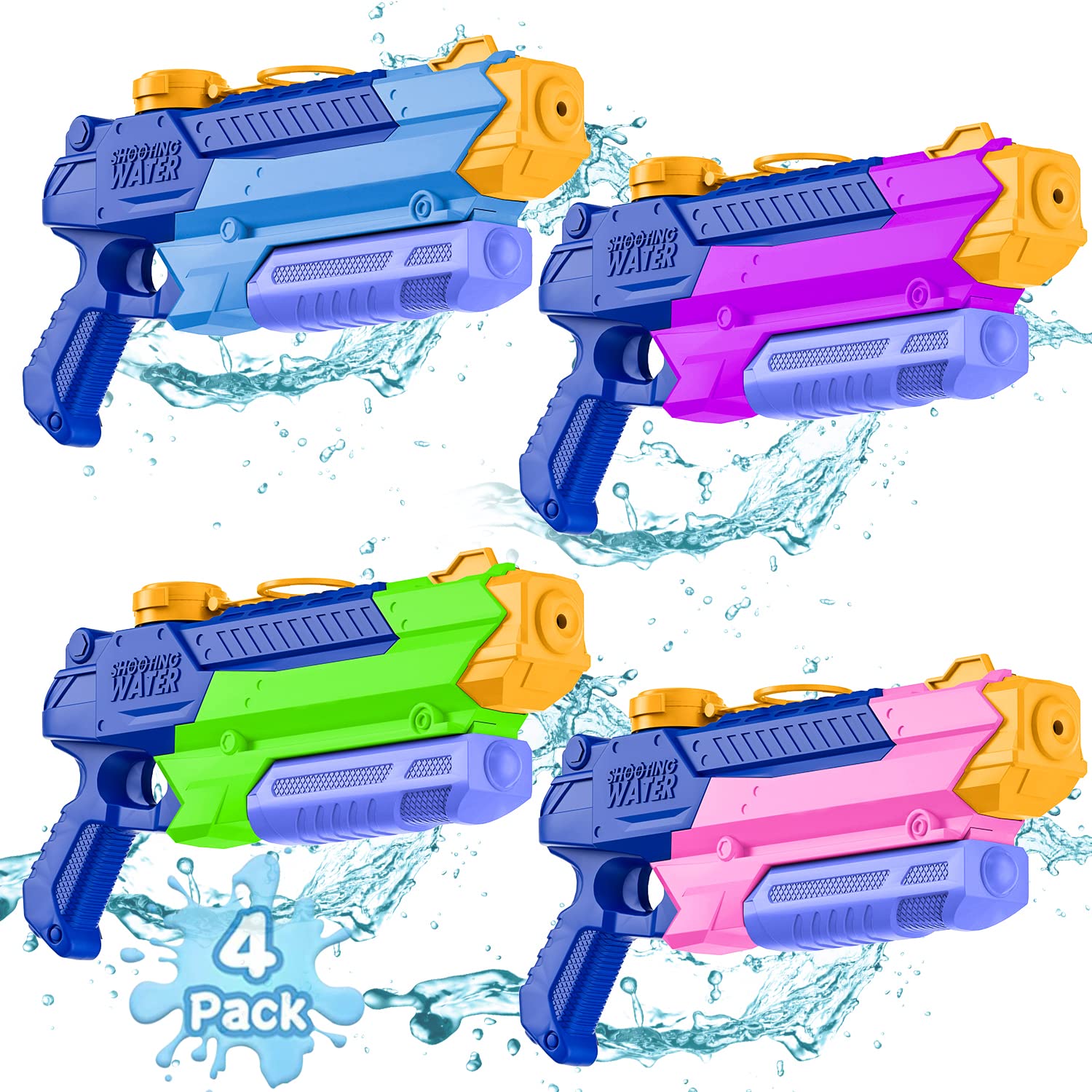 **4 Pack 400CC Super Soaker Water Guns for Kids & Adults - 40ft Long Range High Capacity Squirt Toys, Outdoor Pool & Beach Water Blasters for Summer Fun - Perfect for Backyard Battles, Beach Parties, and Pool Games**