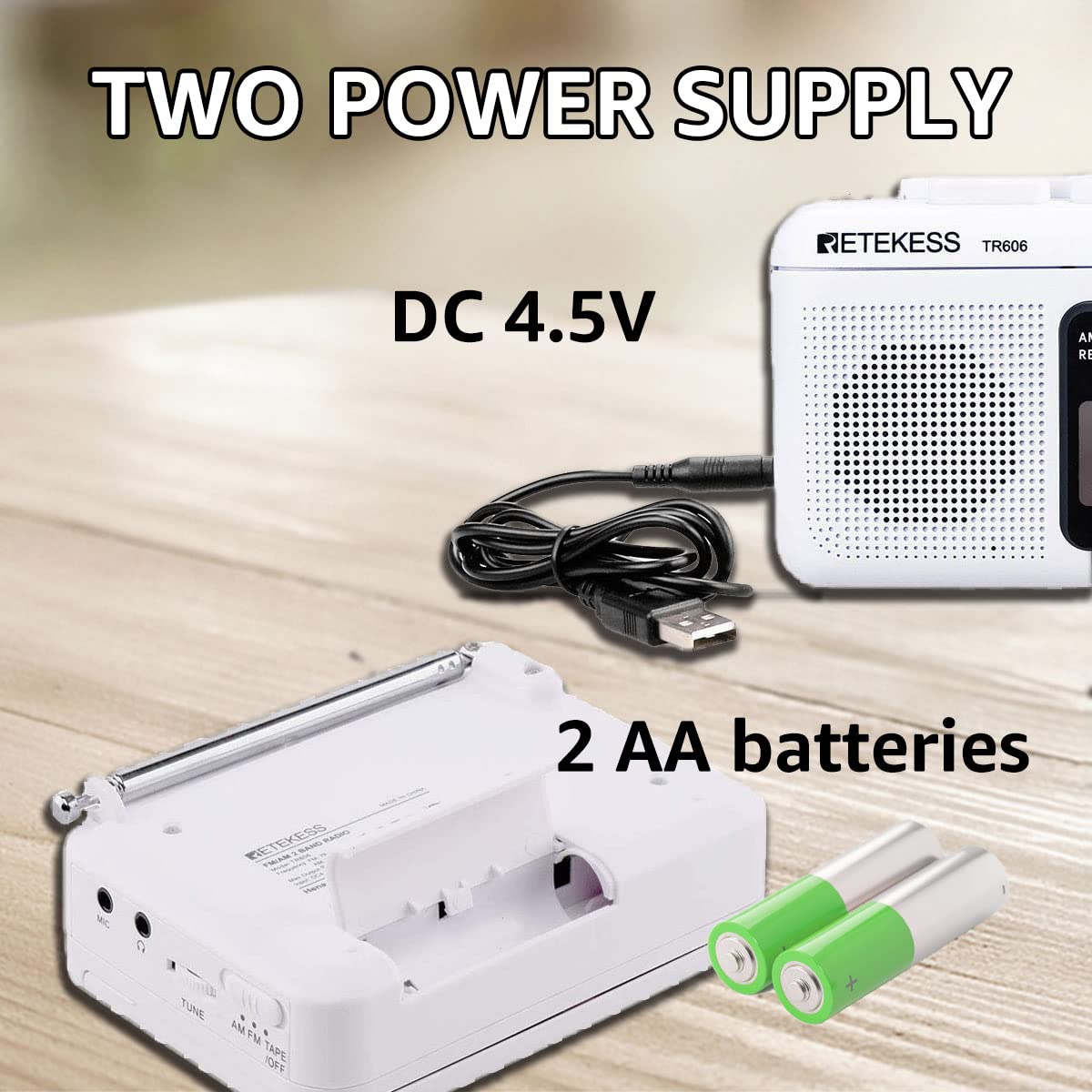 Retekess TR606 Portable AM/FM Radio Cassette Player & Recorder with 3.5mm Headphone Jack, Fast Forward/Rewind - Perfect for Home, Office, Travel and Christmas Gifts (White)