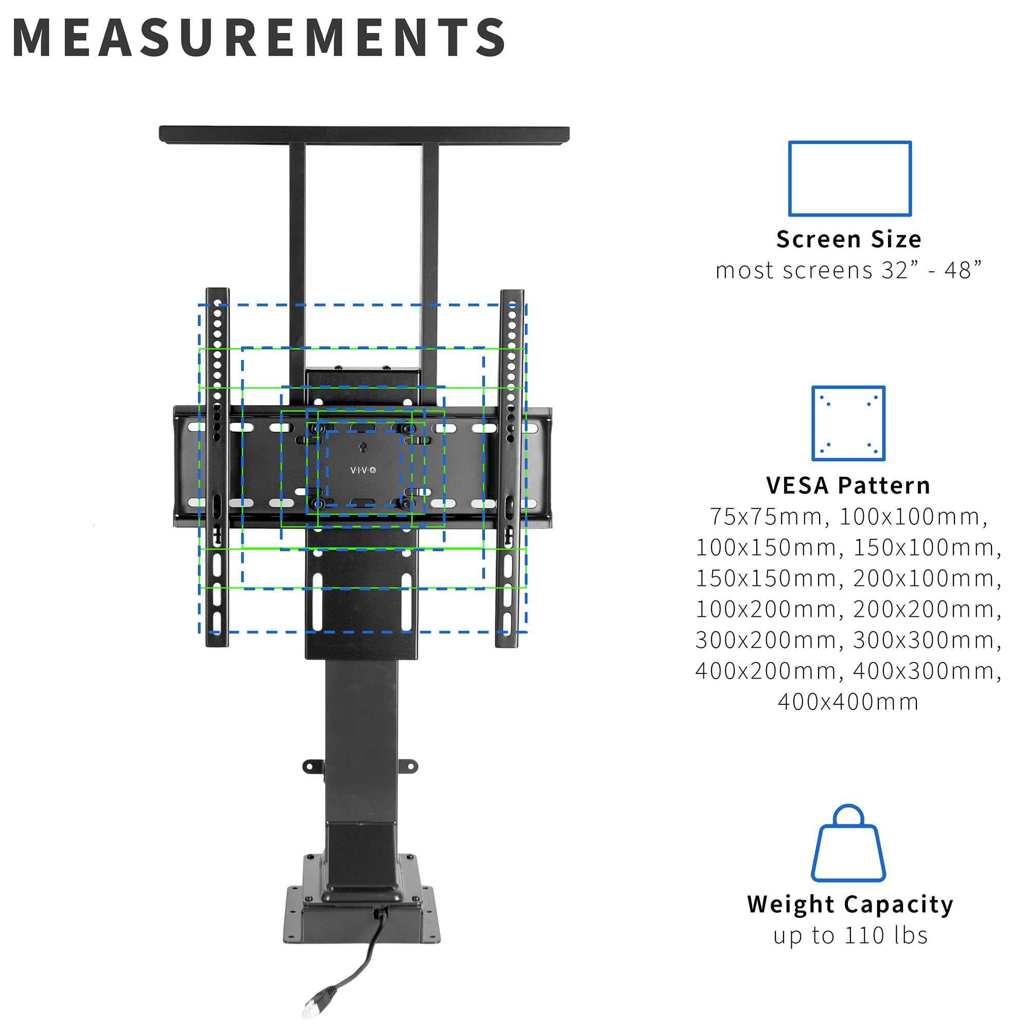 VIVO Motorized TV Stand for 32 to 48 inch Screens - Vertical Lift TV Mount with Remote Control, Space-Saving Design, MOUNT-E-UP44 - Perfect for Living Rooms, Bedrooms, and Home Theaters
