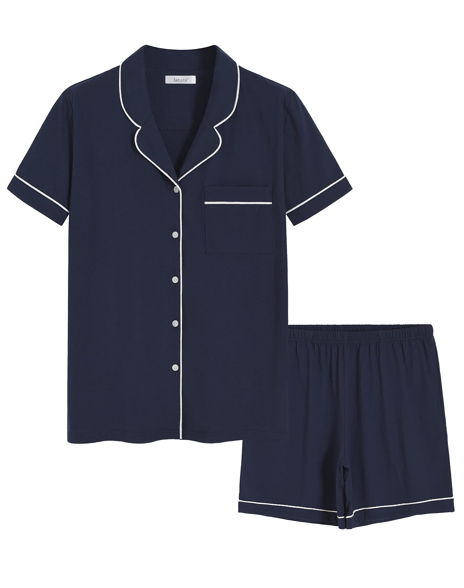 Women's Soft Cotton Button-Up Pajama Set with Sleep Shorts - Comfy Lounge Wear for Nighttime & Relaxation at Home