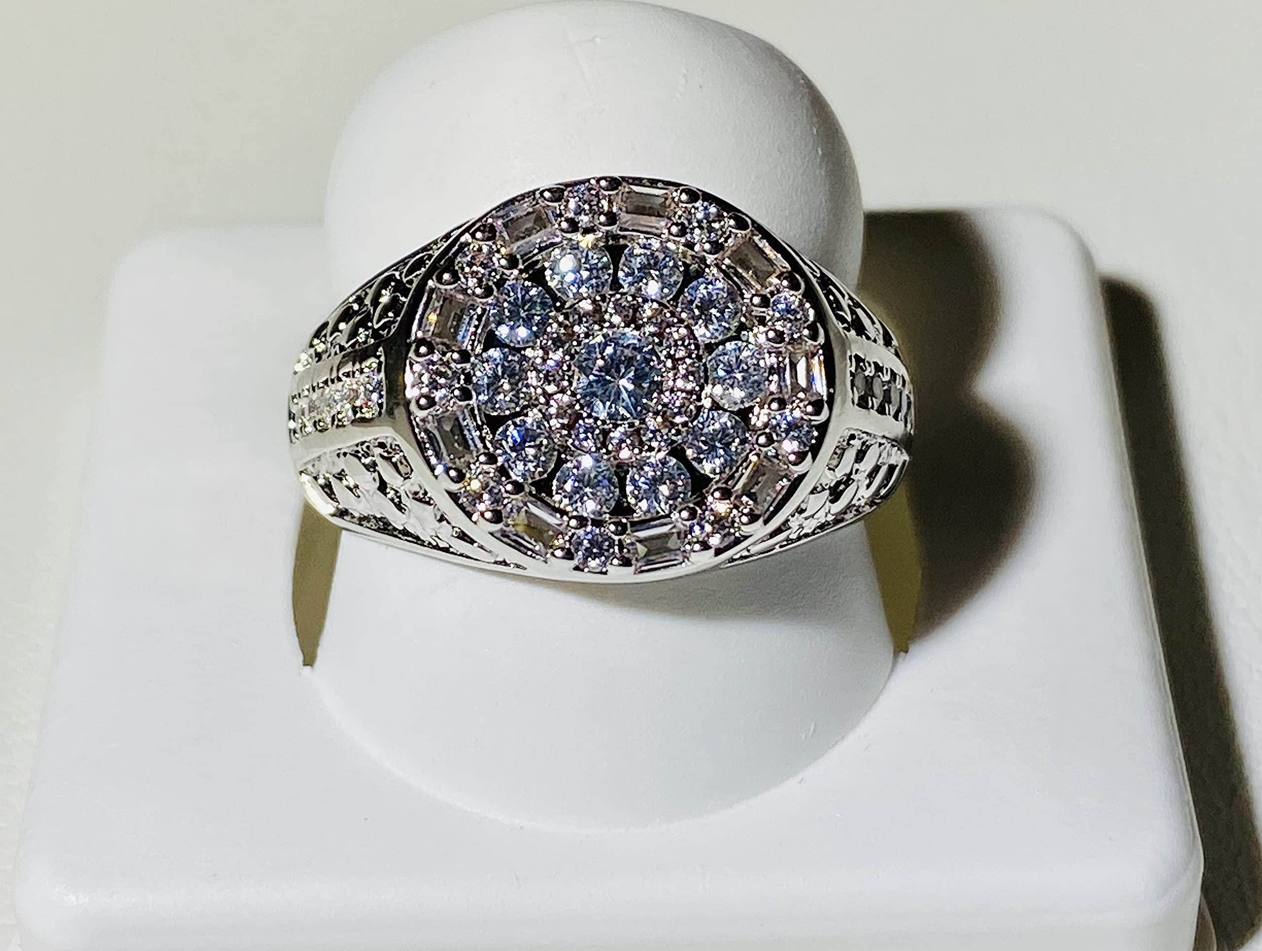 14K Rhodium Plated CZ Diamond Pinky Ring for Men - Iced Out Hip Hop Jewelry, Wedding Band, Promise Ring, Engagement Ring (Sizes 6-10) | Perfect Gift for Anniversary, Valentine's Day & Special Occasions