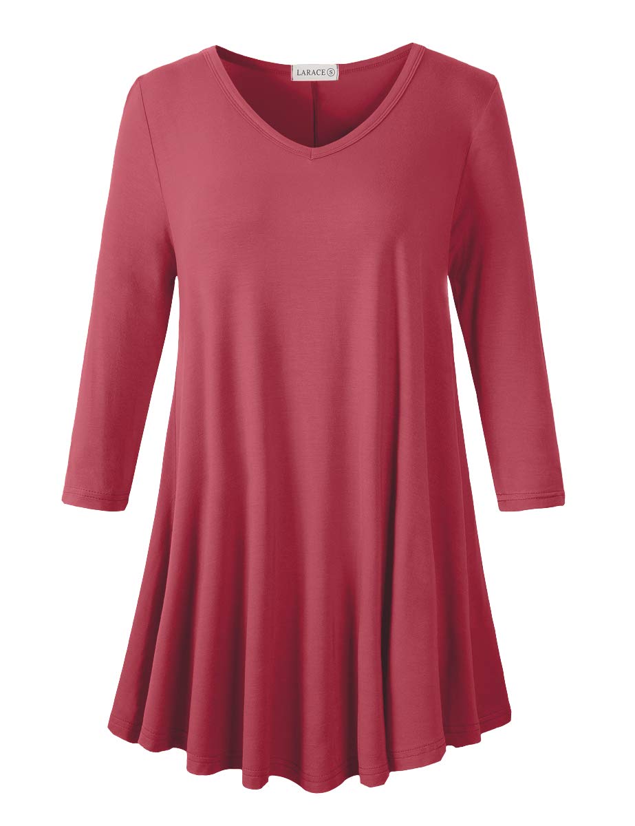 LARACE Women's Plus Size 3/4 Sleeve V-Neck Tunic Tops - Loose Fit Flowy Blouse for Leggings | Casual Wear, Work Office, Travel & Everyday Outfits