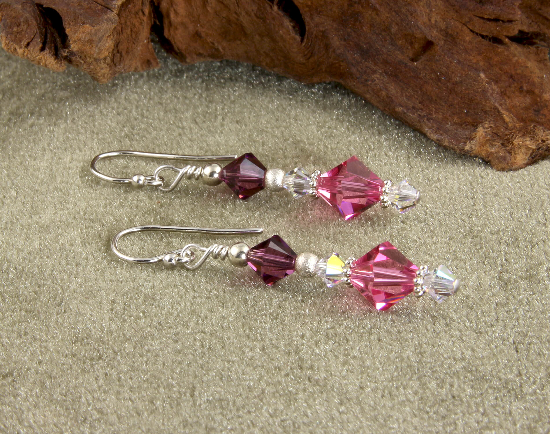 Amethyst Pink Crystal Beaded Earrings for Women - Elegant Dangle Drop Jewelry for Party, Wedding & Special Occasions